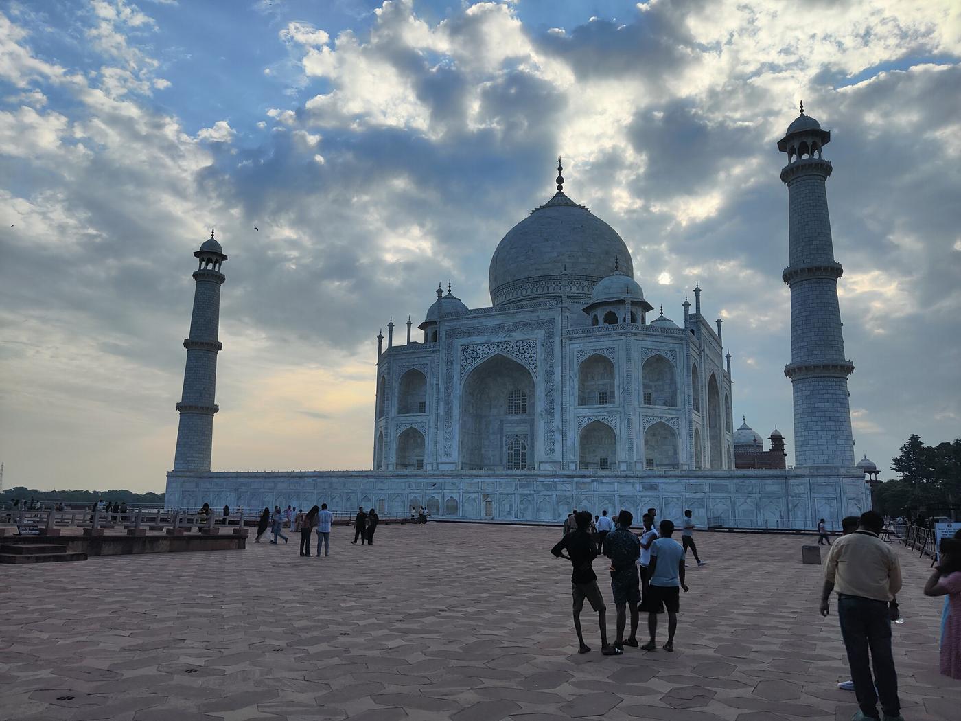 The Taj Mahal at Agra, the white marble mausoleum built by Mughal emperor Shah Jahan