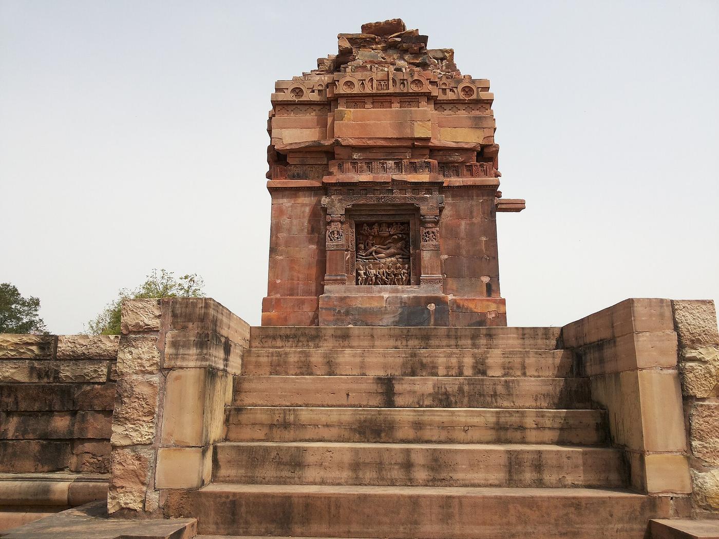 The Dashavatara Temple at Deogarh, an early 6th-century Hindu temple built during the Gupta period, showing its ruined sikhara tower and carved Vishnu relief panel