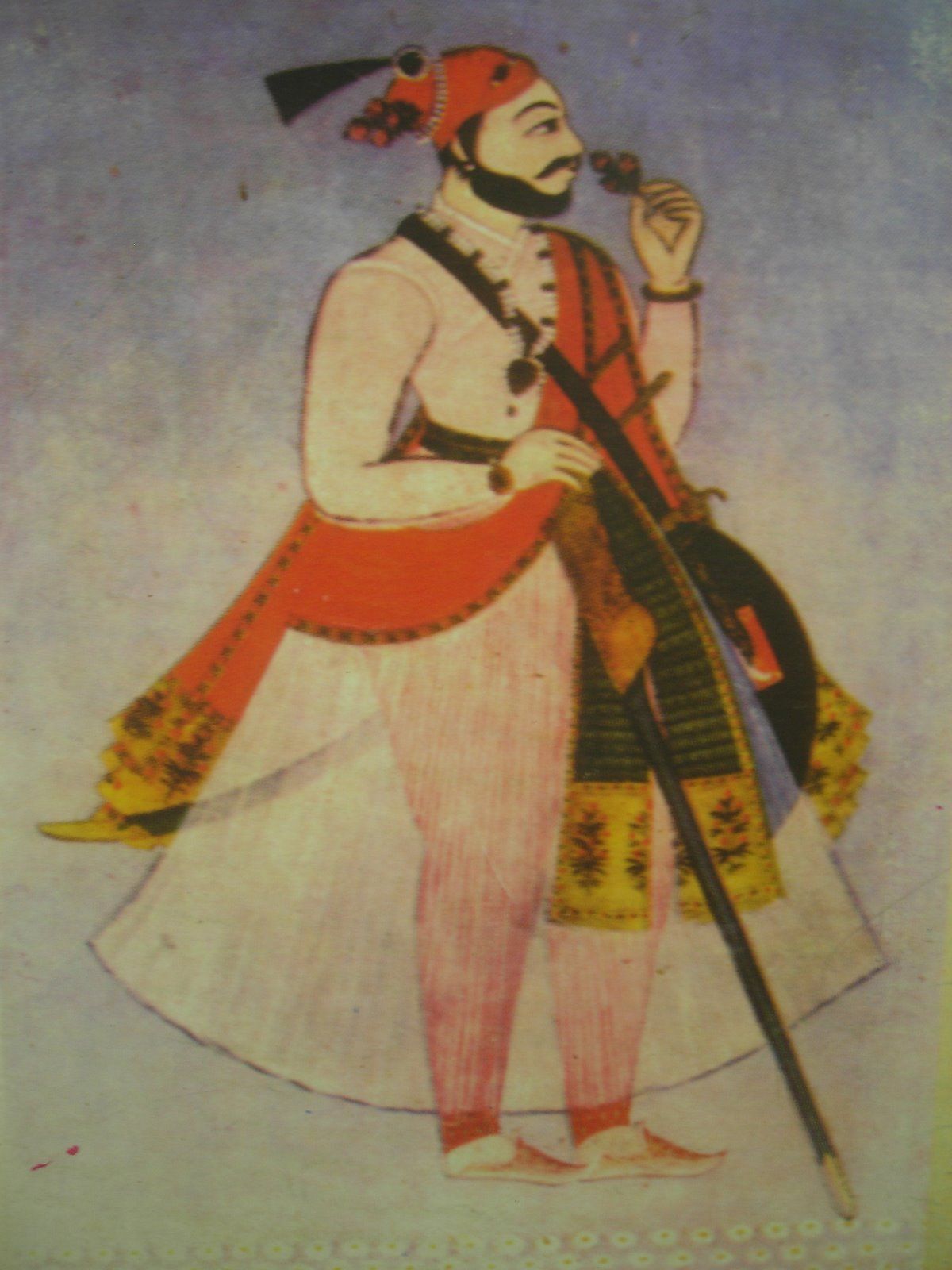 Late 17th-century Deccani miniature portrait of Chhatrapati Sambhaji Maharaj, seated and holding a flower, from the Parasnis Collection