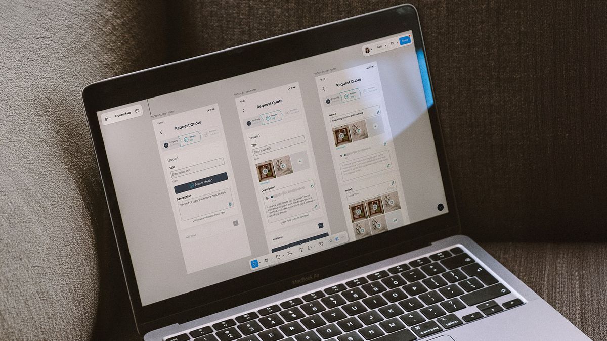 QuoteMate Figma screens on laptop mockup