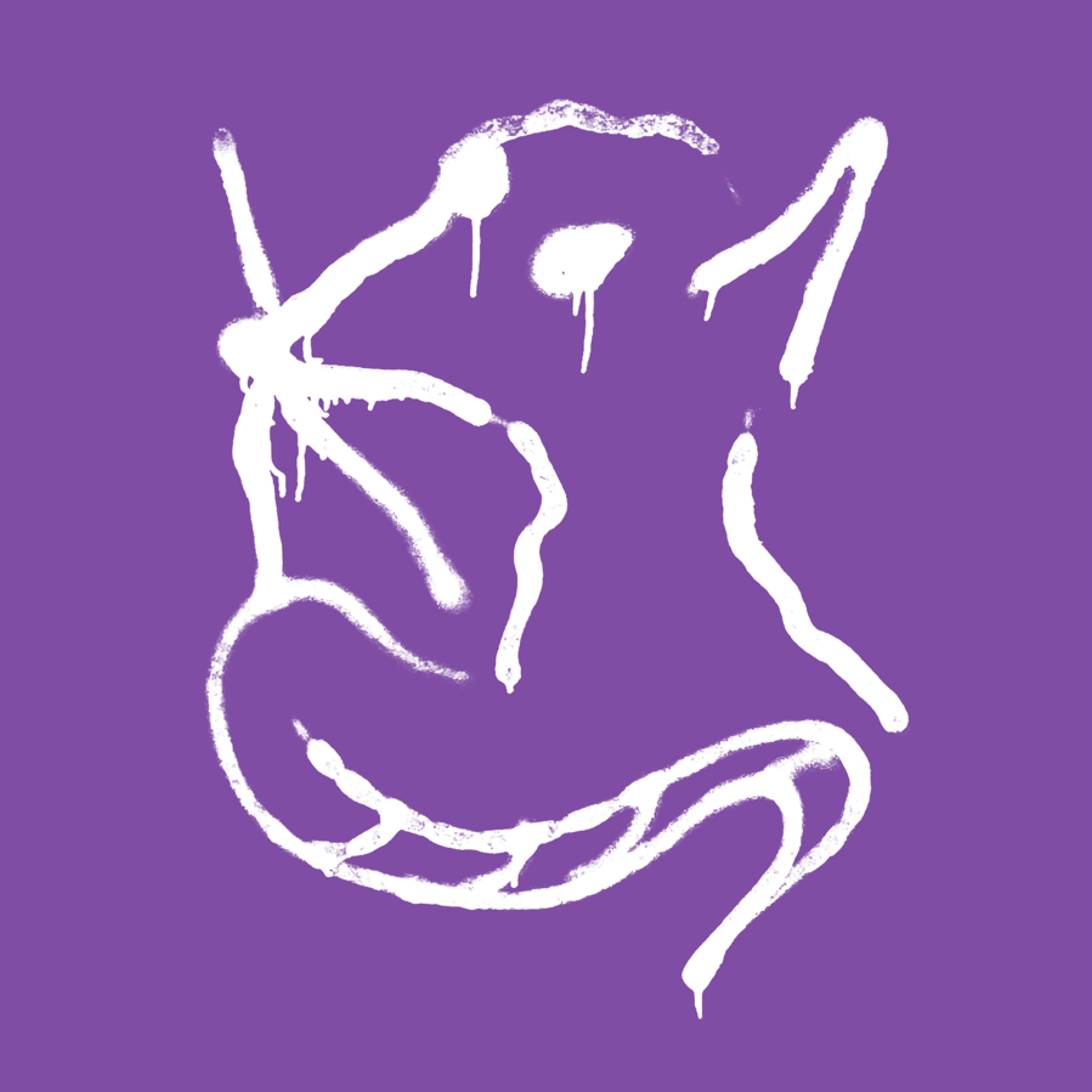 Abstract white graffiti-style lines form a loose, dripping sketch on a solid purple background, with no visible Carhartt WIP branding.