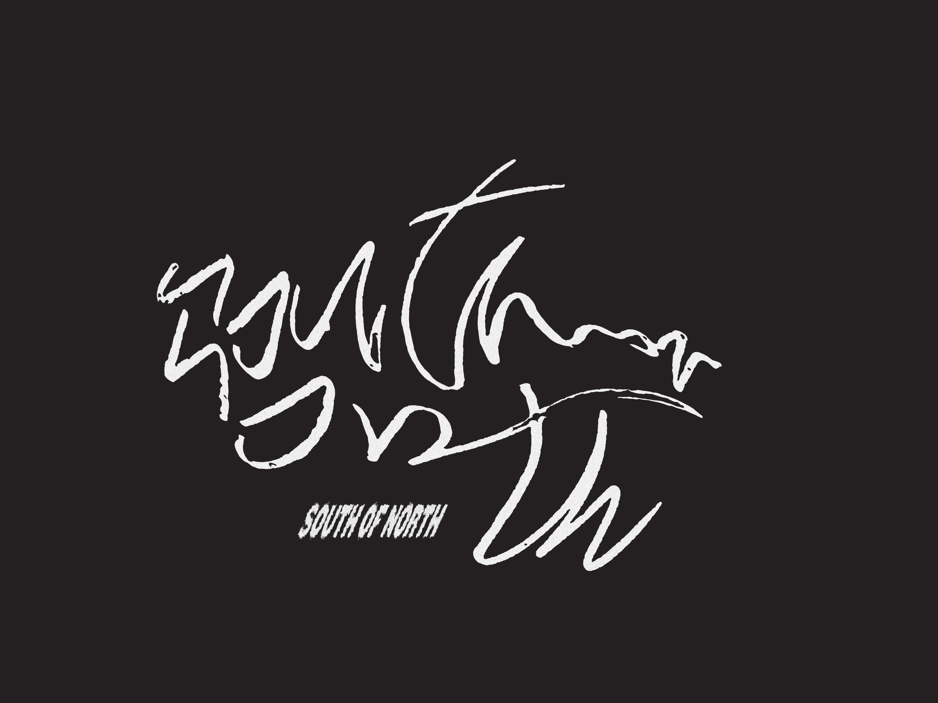 Abstract white calligraphic text with the phrase “SOUTH OF NORTH” appears on a black background, with no visible Carhartt WIP branding.