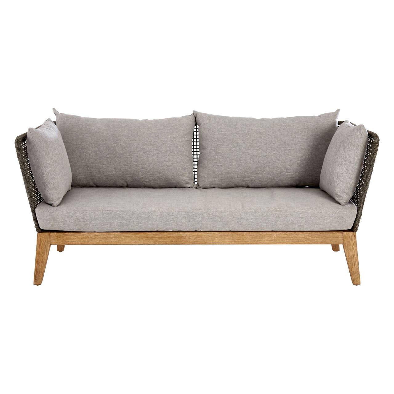 Opus 3 Seat Rope Woven Sofa with Grey Cushions | Kaiku