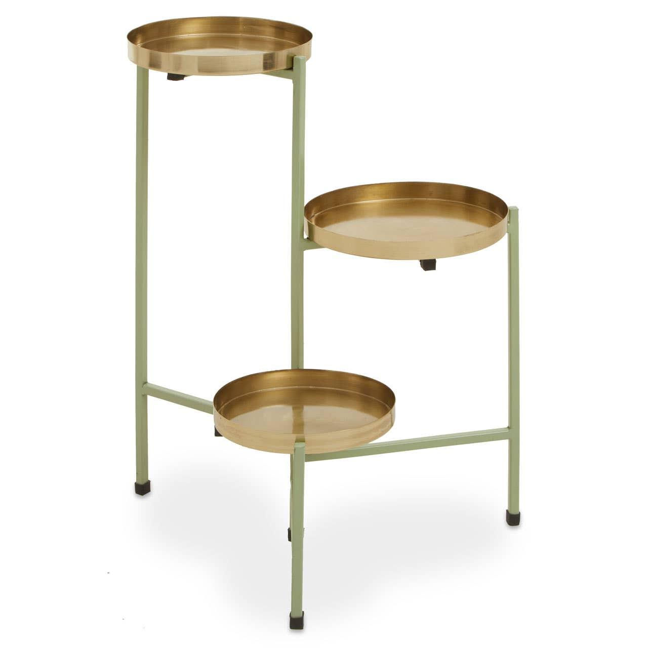 Sabia Green And Gold Three Tiered Plant Stand | Kaiku