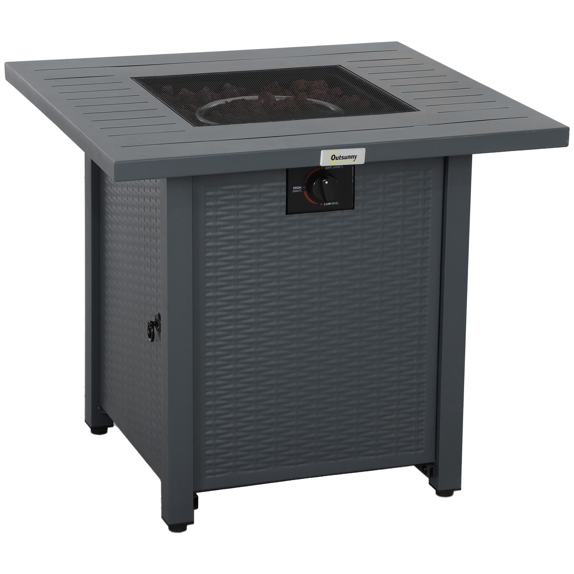 Rattan-Style Propane Gas Fire Pit Table, Grey | Kaiku