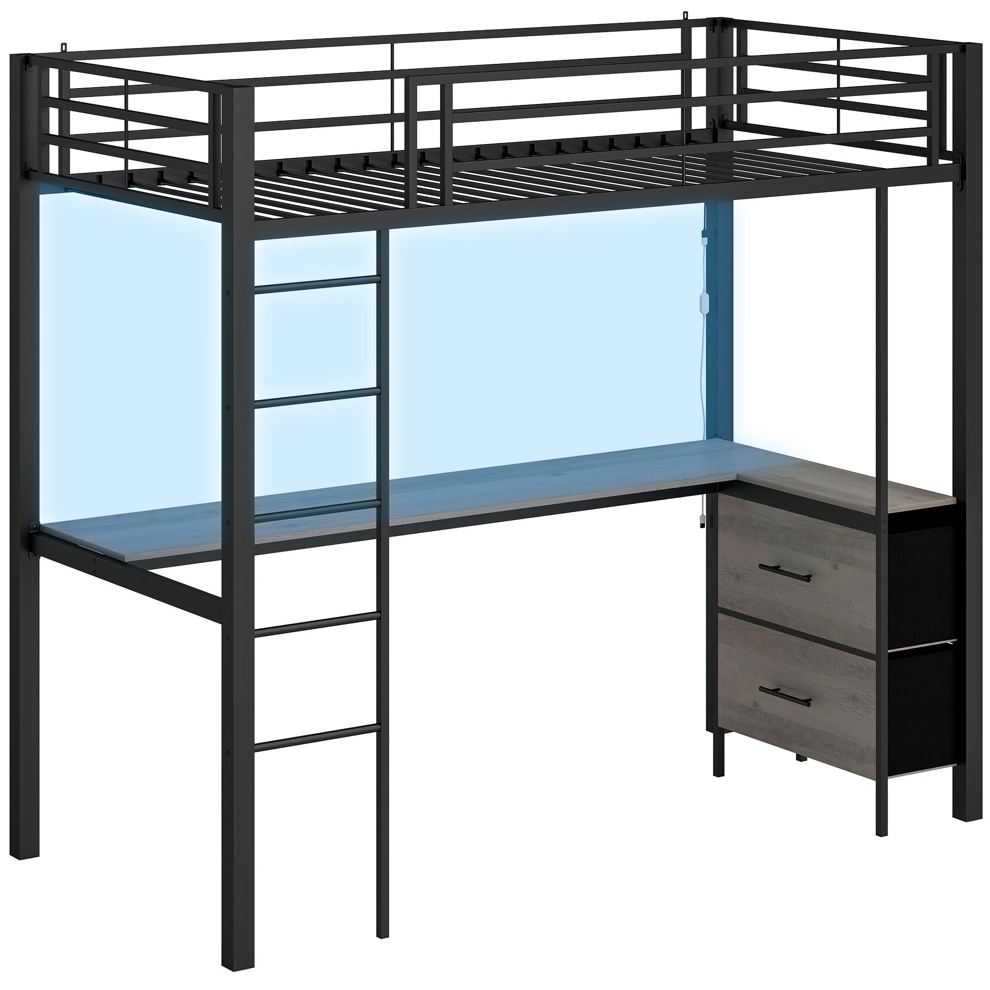 Metal High Sleeper Bunk Bed with Desk | Kaiku