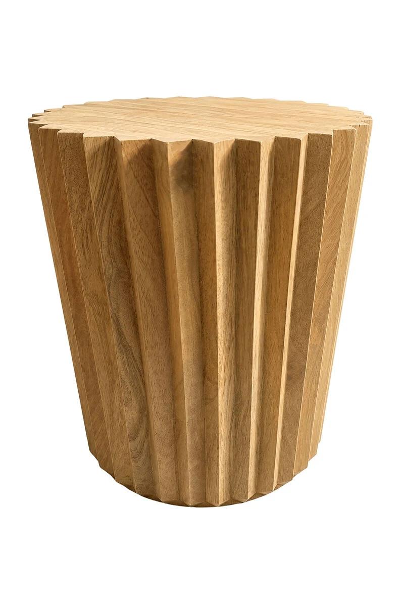 Barto Round Mango Wood Carved Ridged Side Table and Stool | Kaiku