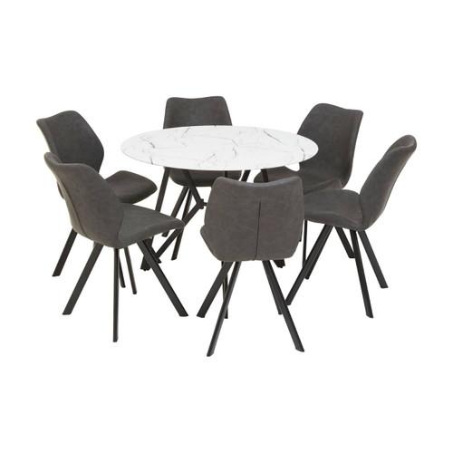 Weston Round Marble Effect Dining Table with 6 Chairs Set | Kaiku
