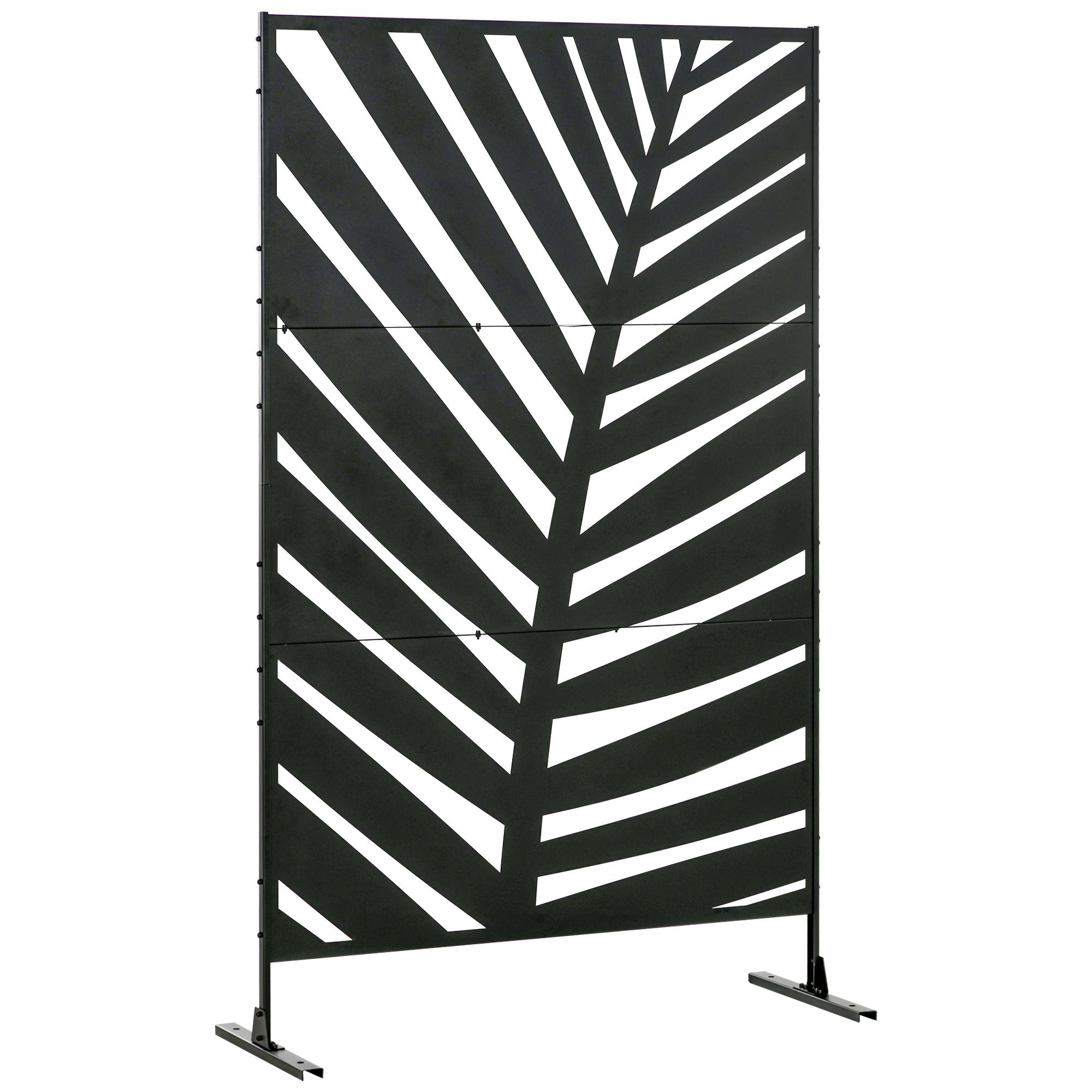 Banana Leaf Metal Privacy Screen with Stand, Black | Kaiku