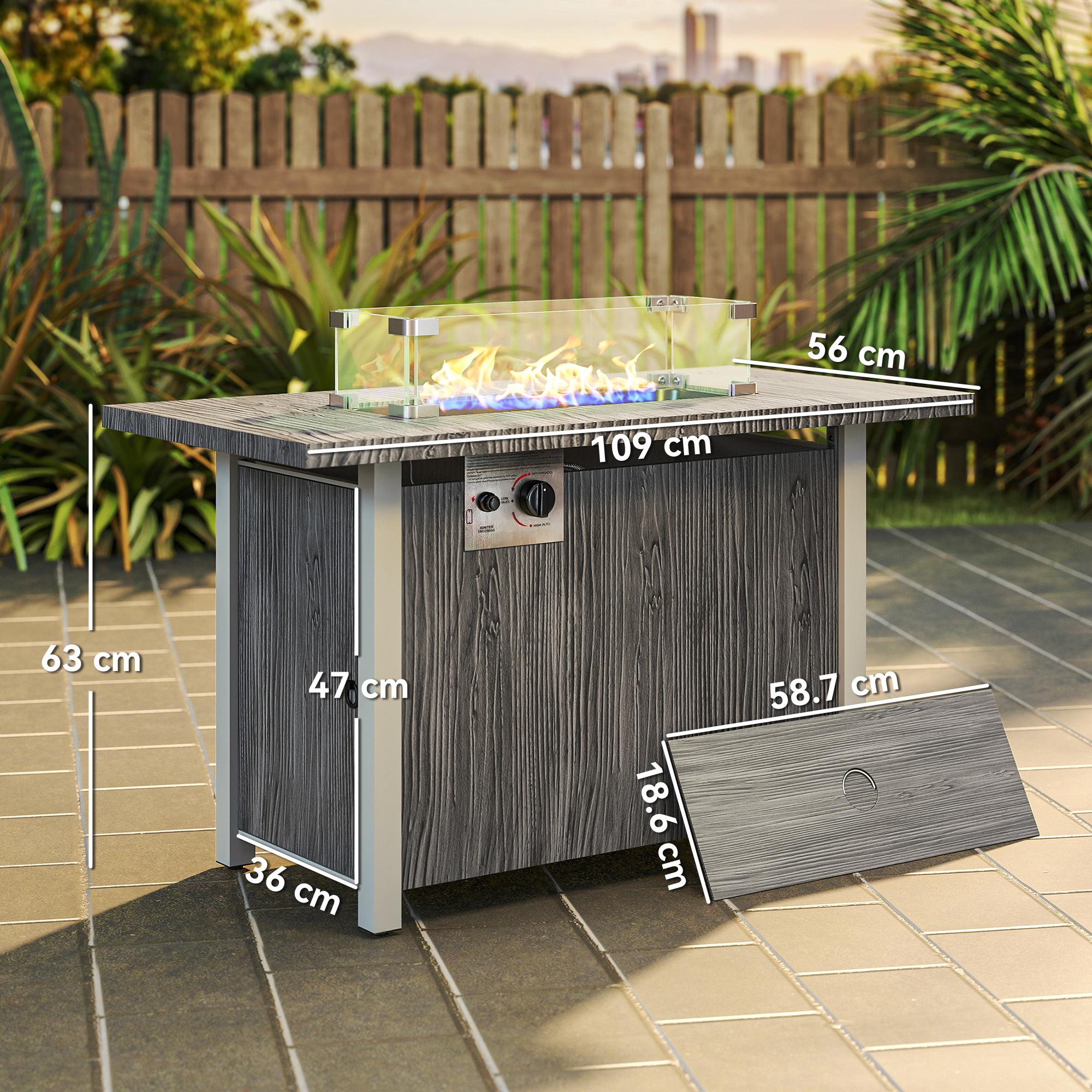 50,000 BTU Gas Fire Pit Table with Glass Screen, Dark Grey | Kaiku