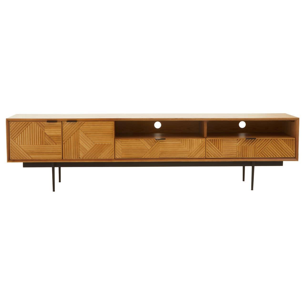 Jakara Natural Finish Carved Media Unit | Kaiku