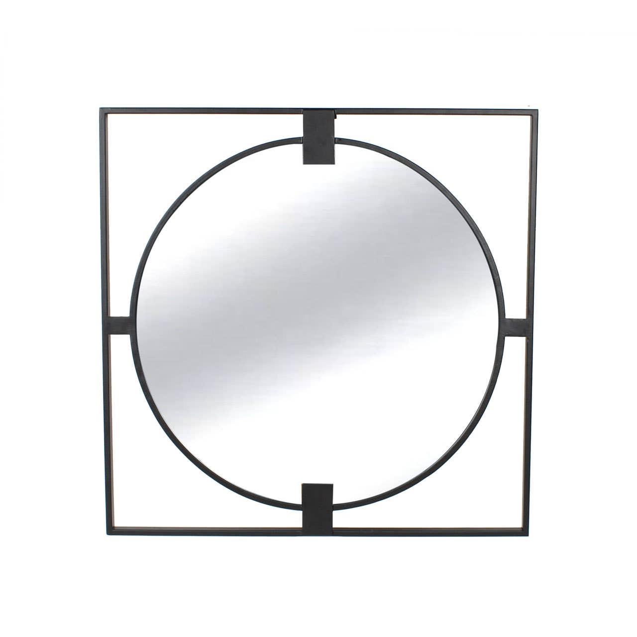 Trento Small Square Black Metal Frame Round Insert Wall Mirror | Kaiku