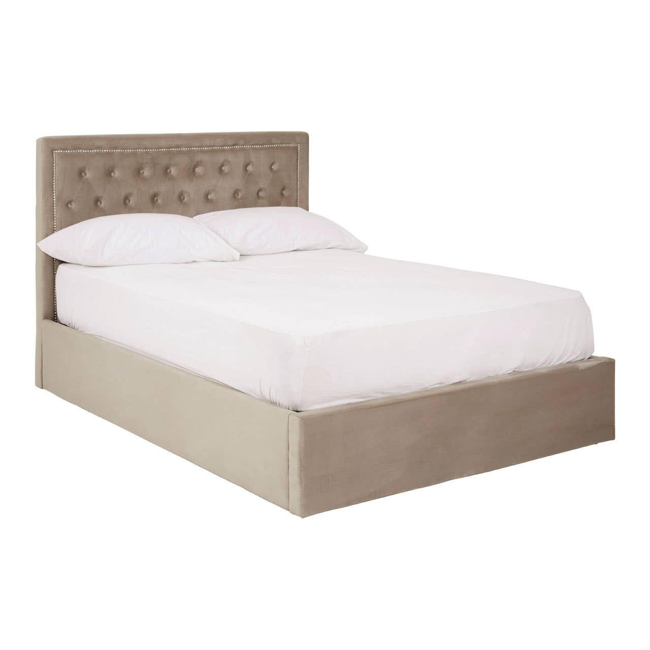 Hannah Mink Velvet Ottoman Double Bed | Kaiku