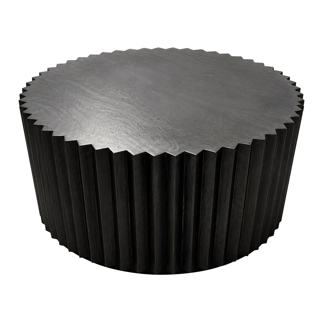 Barto Round Black Mango Wood Carved Ridge Coffee Table | Kaiku