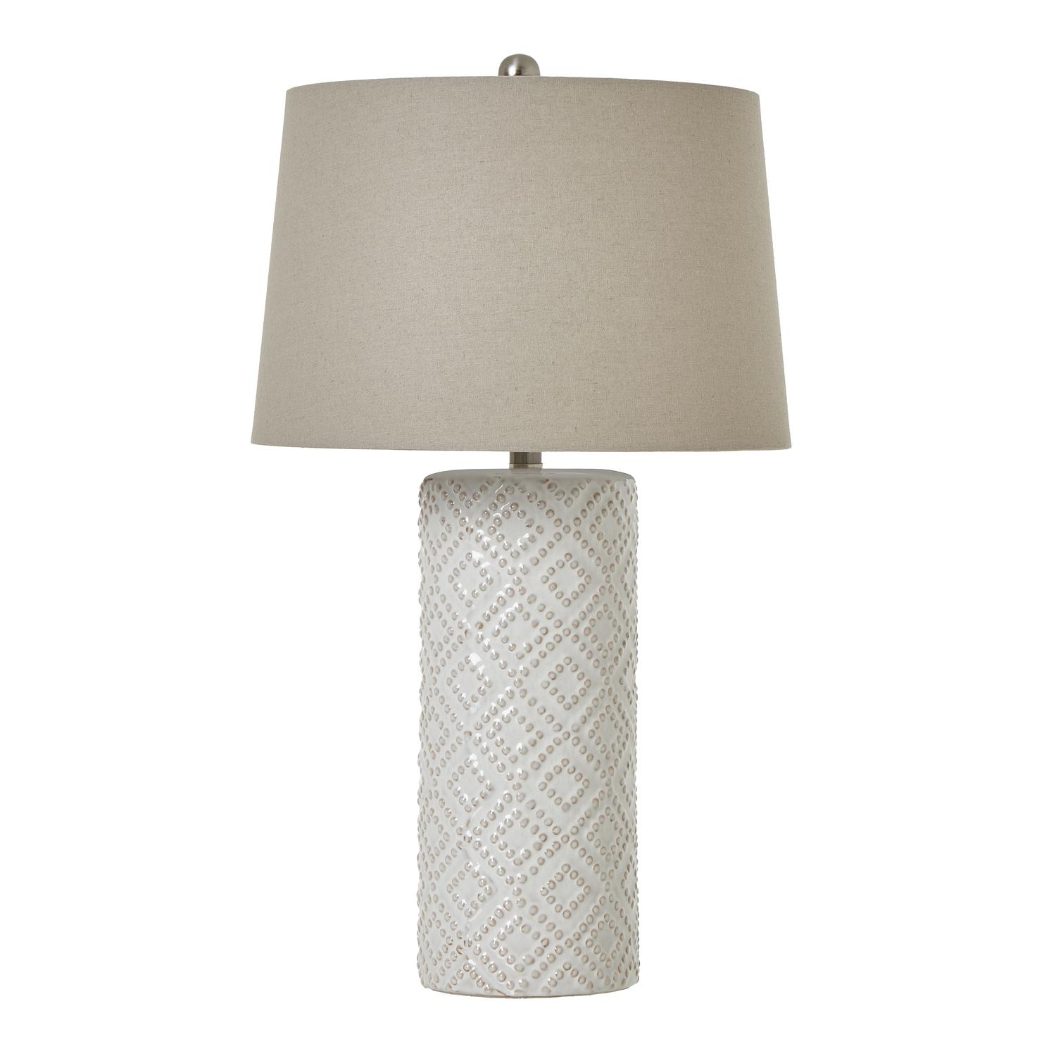 White Beaded Ceramic Table Lamp with Linen Shade | Kaiku