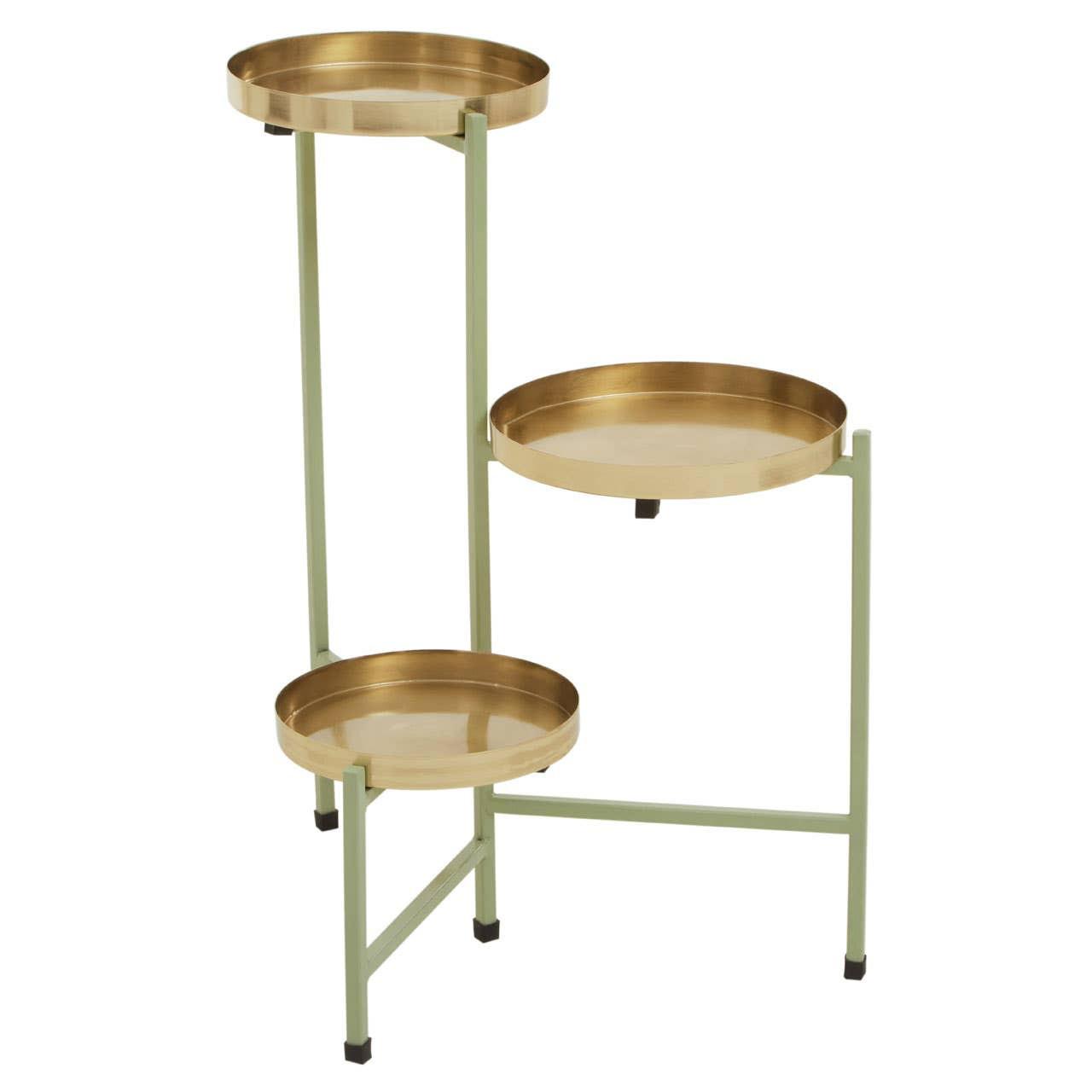 Sabia Green And Gold Three Tiered Plant Stand | Kaiku