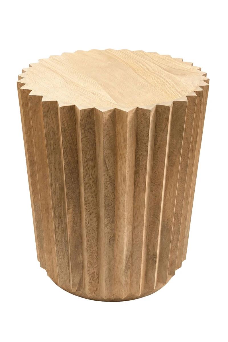 Barto Round Mango Wood Carved Ridged Side Table and Stool | Kaiku