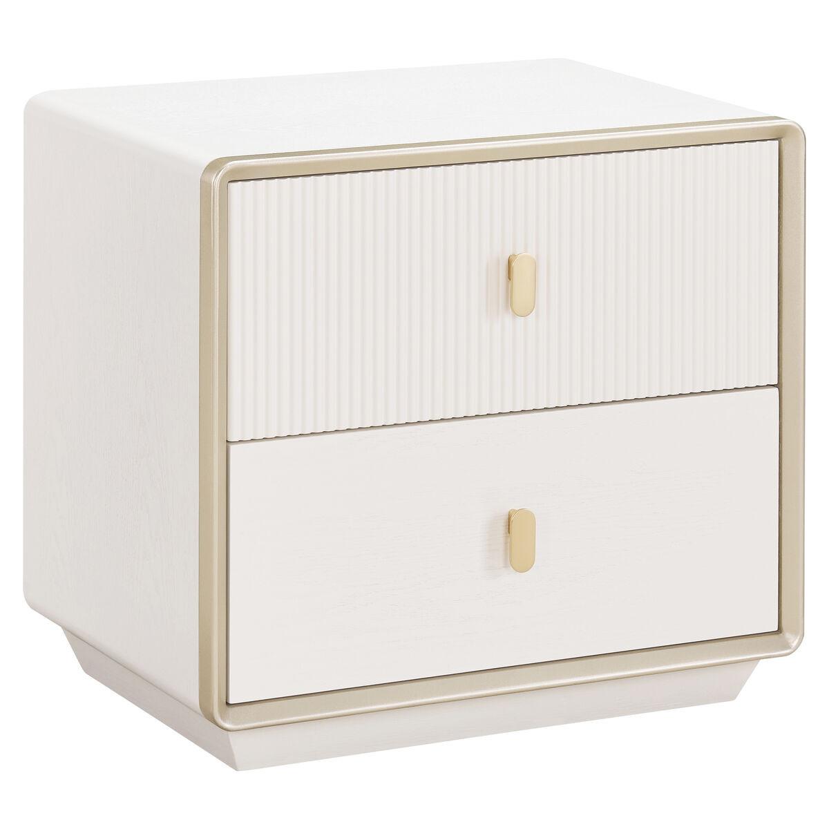 Dorsino Ivory Wood Veneer Two Drawer Bedside Table | Kaiku