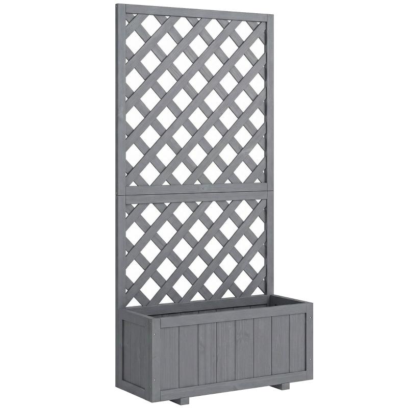 Raised Wooden Planter with Climbing Trellis, Grey | Kaiku