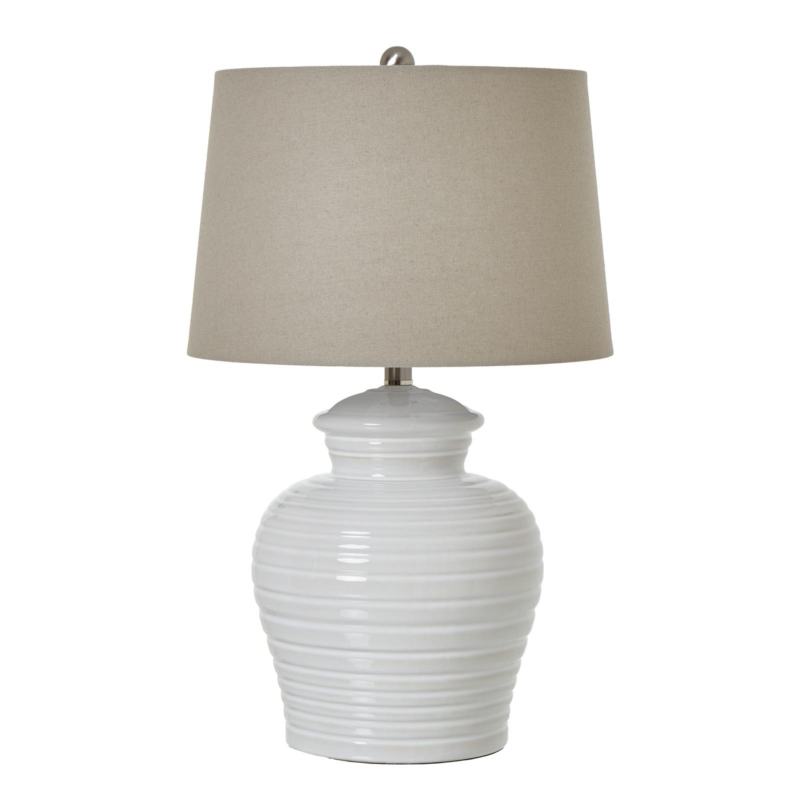 White Ceramic Pot Table Lamp with Linen Shade | Kaiku
