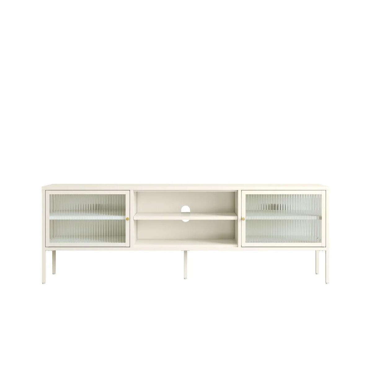 Addison Warm White Metal Fluted Glass Door Media Unit | Kaiku