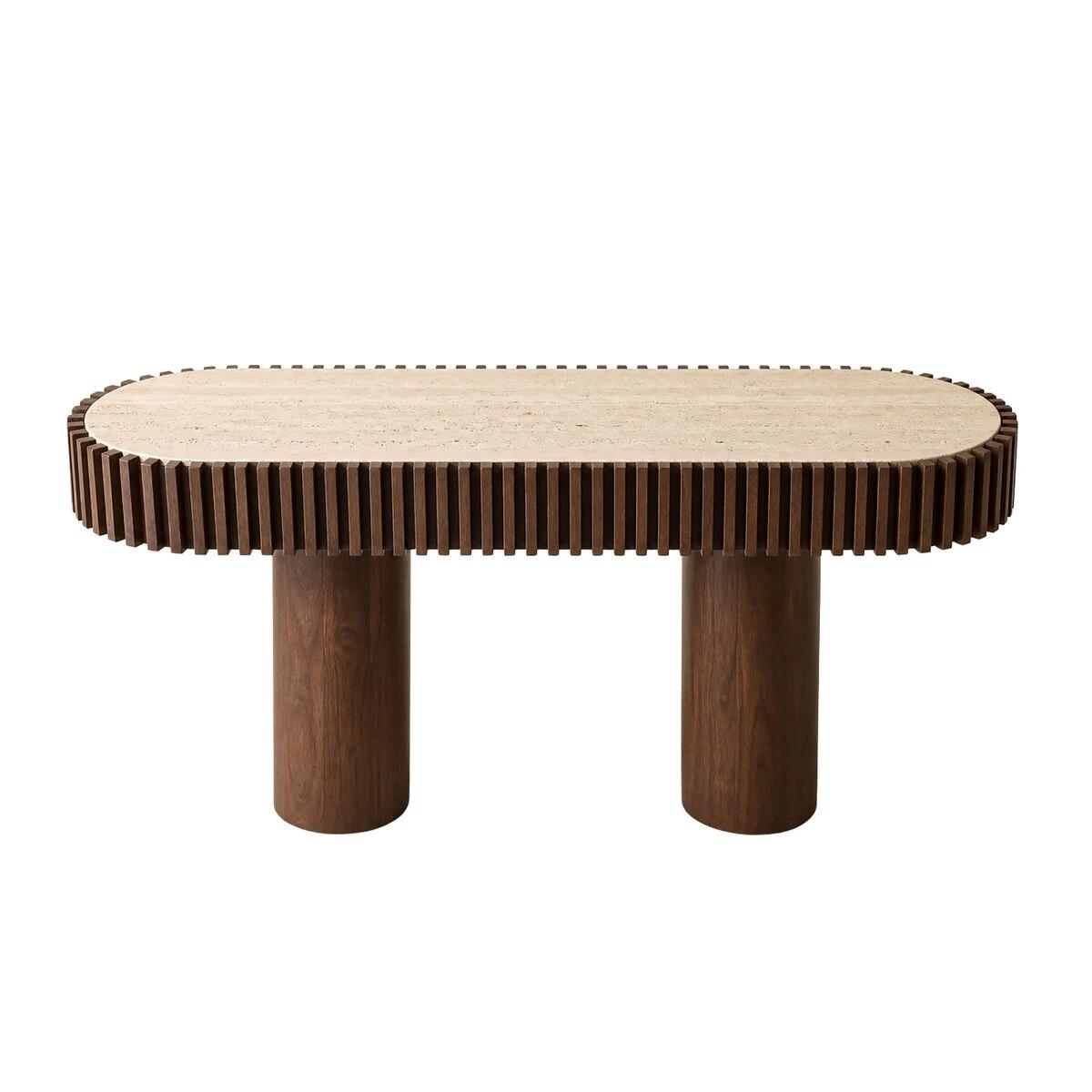 Babel Travertine and Mango Wood Curved Console Table | Kaiku