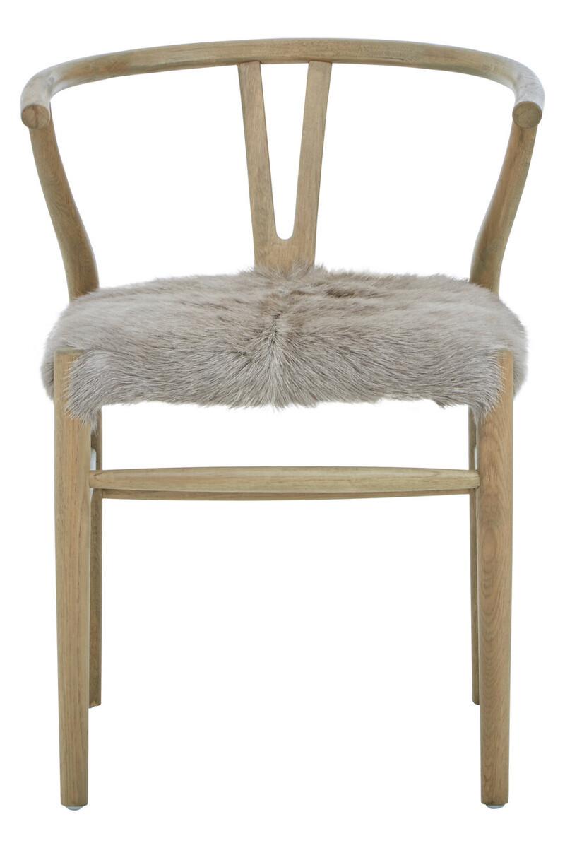 Hazel Natural Oak Wood and Grey Fur Dining Chair | Kaiku