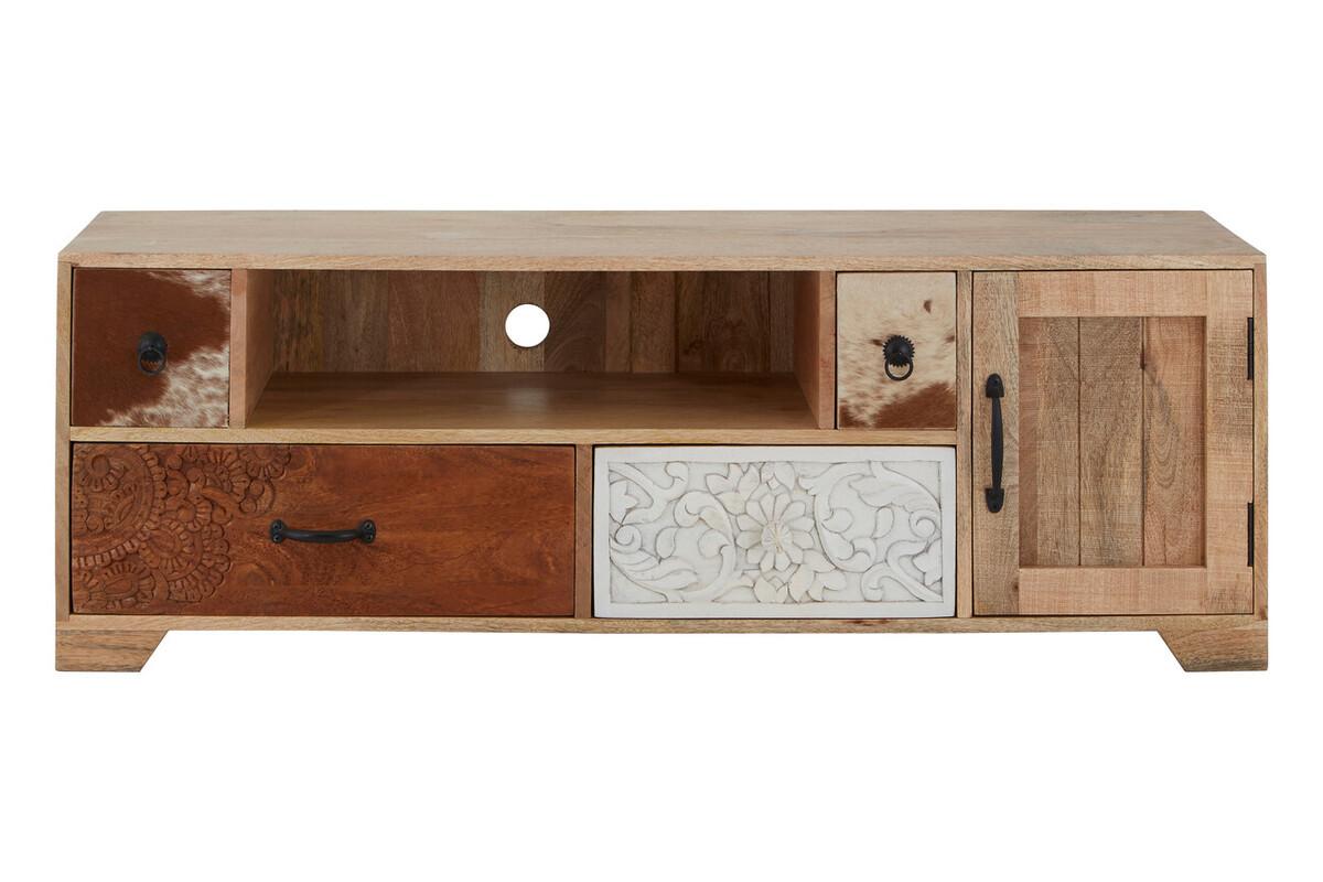 Marwar Mango Wood and Leather Media Unit | Kaiku