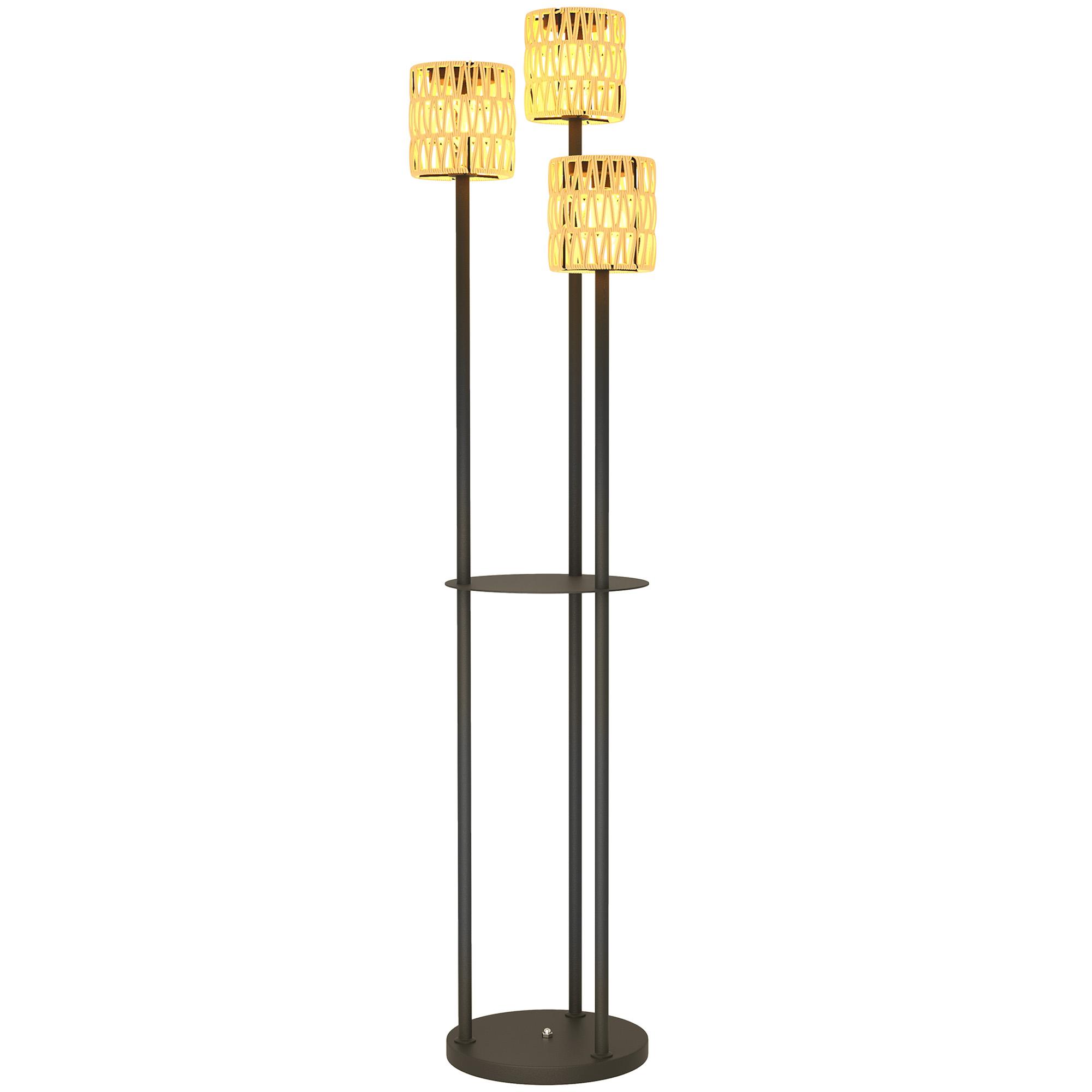 Boho Rattan Solar Floor Lamp with Shelf, Yellow | Kaiku