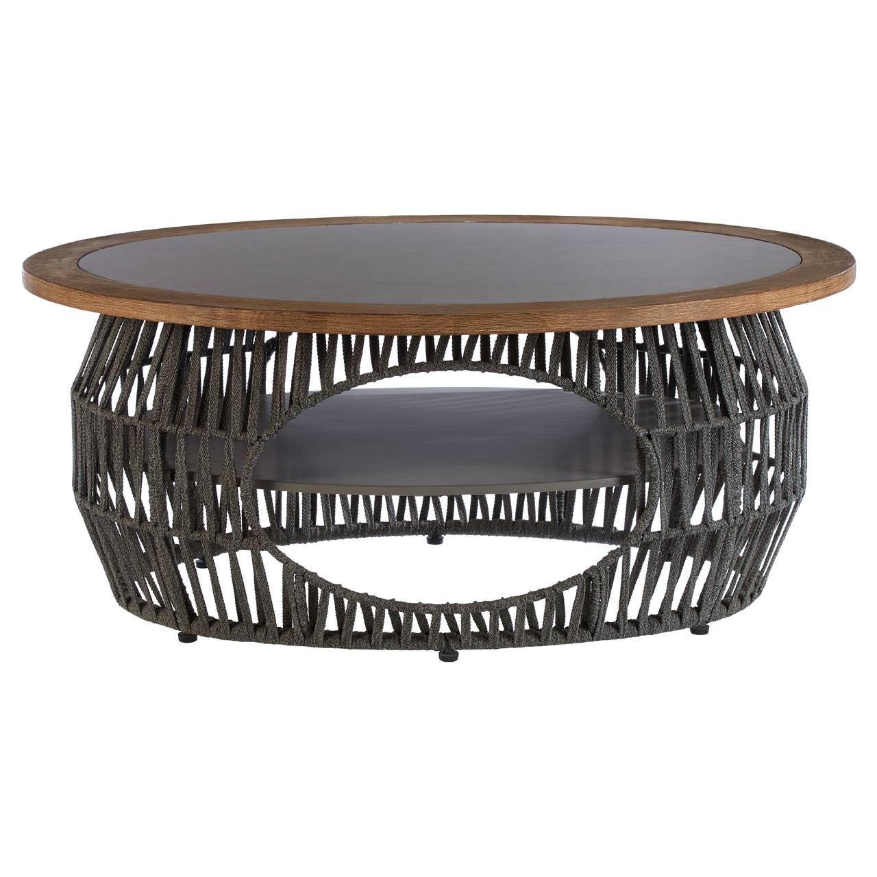 Opus Grey Woven Rope and Stone Round Coffee Table | Kaiku