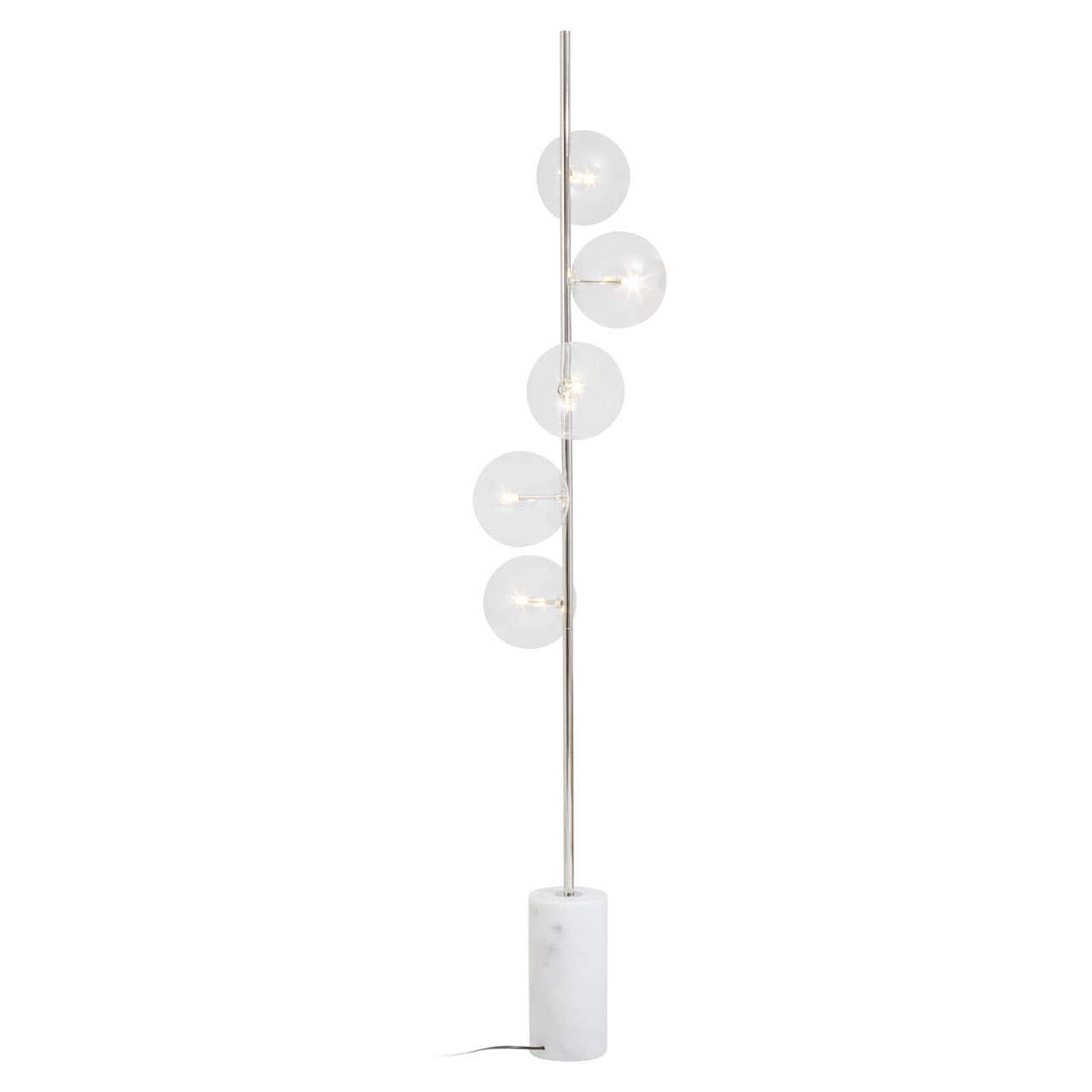 Abira White Marble and Nickel Finish 5 Bulb Floor Lamp | Kaiku