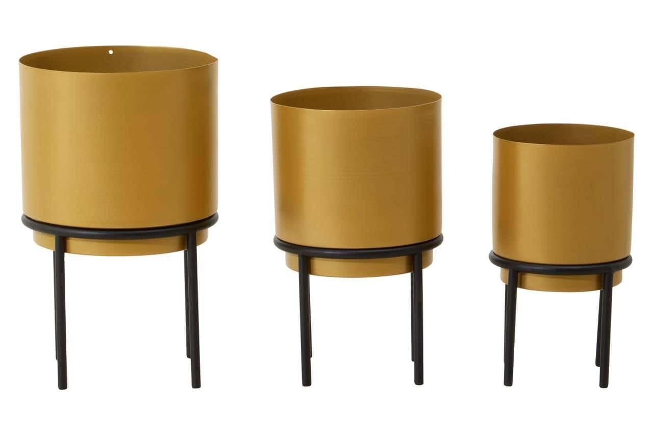 Avento Set Of Three Gold Finish Planters | Kaiku