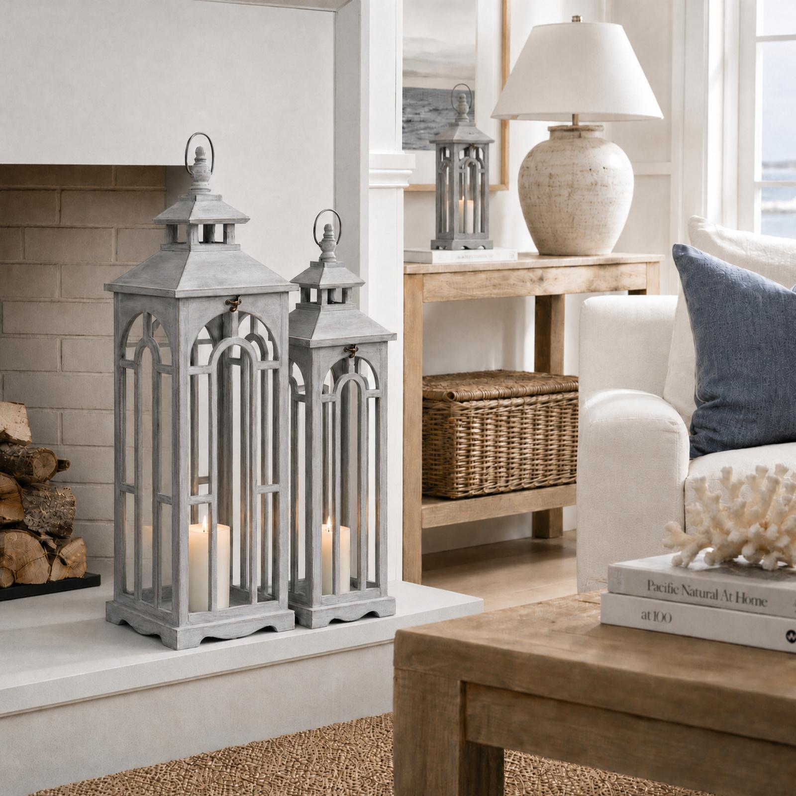 Set Of Three Wooden Lanterns With Archway Design | Kaiku