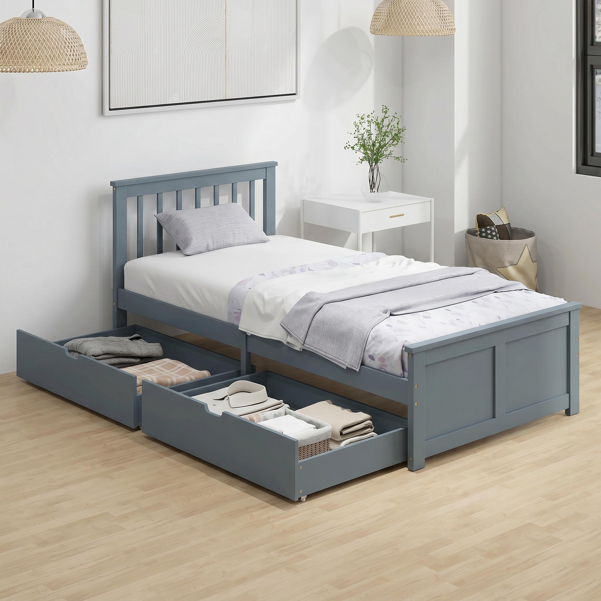3ft Single Pine Storage Bed with Drawers, Grey | Kaiku