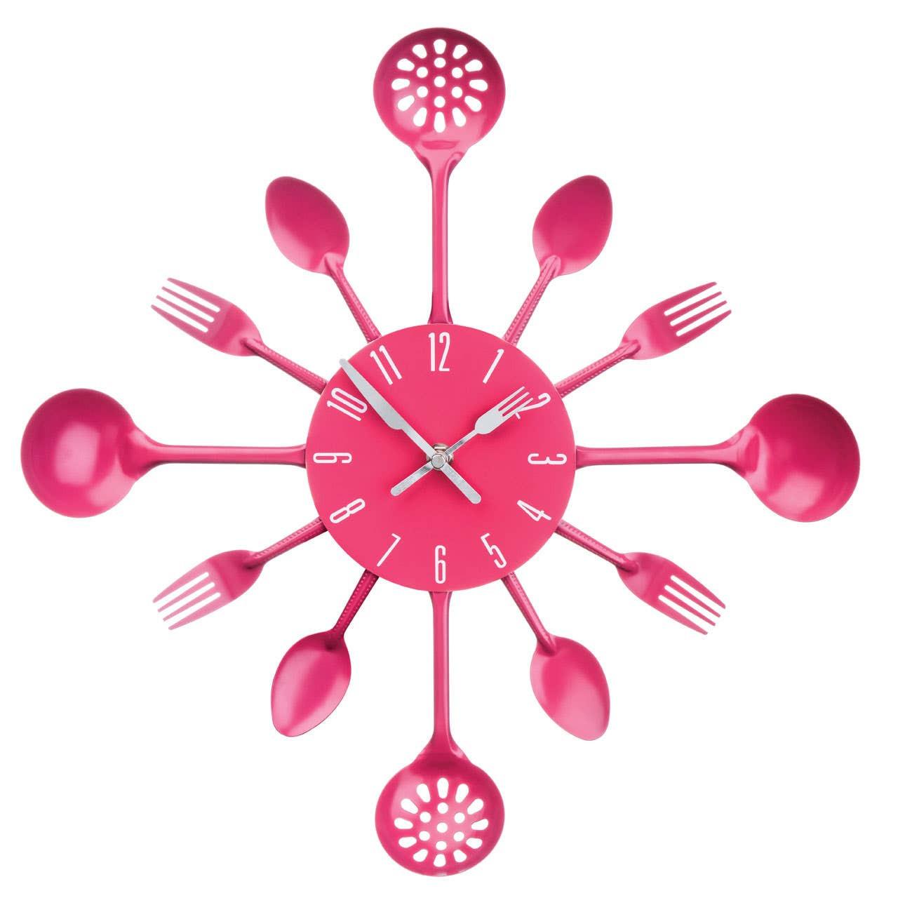 Romero Hot Pink Cutlery Metal Wall Clock | Kaiku