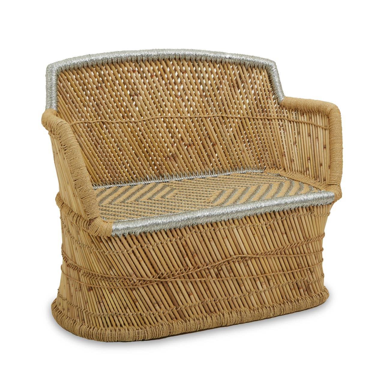 Rowan Two Seater Natural And Silver Woven Bamboo Small Sofa | Kaiku