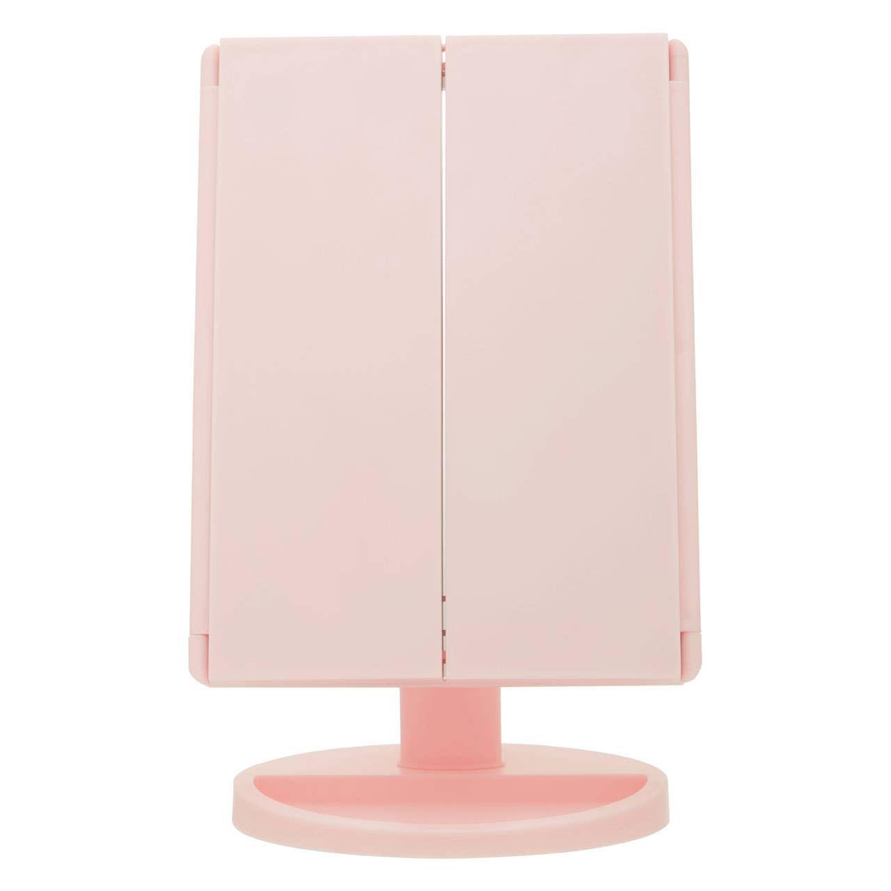 Cassini Tri Fold Illuminated Pink LED Table Mirror | Kaiku
