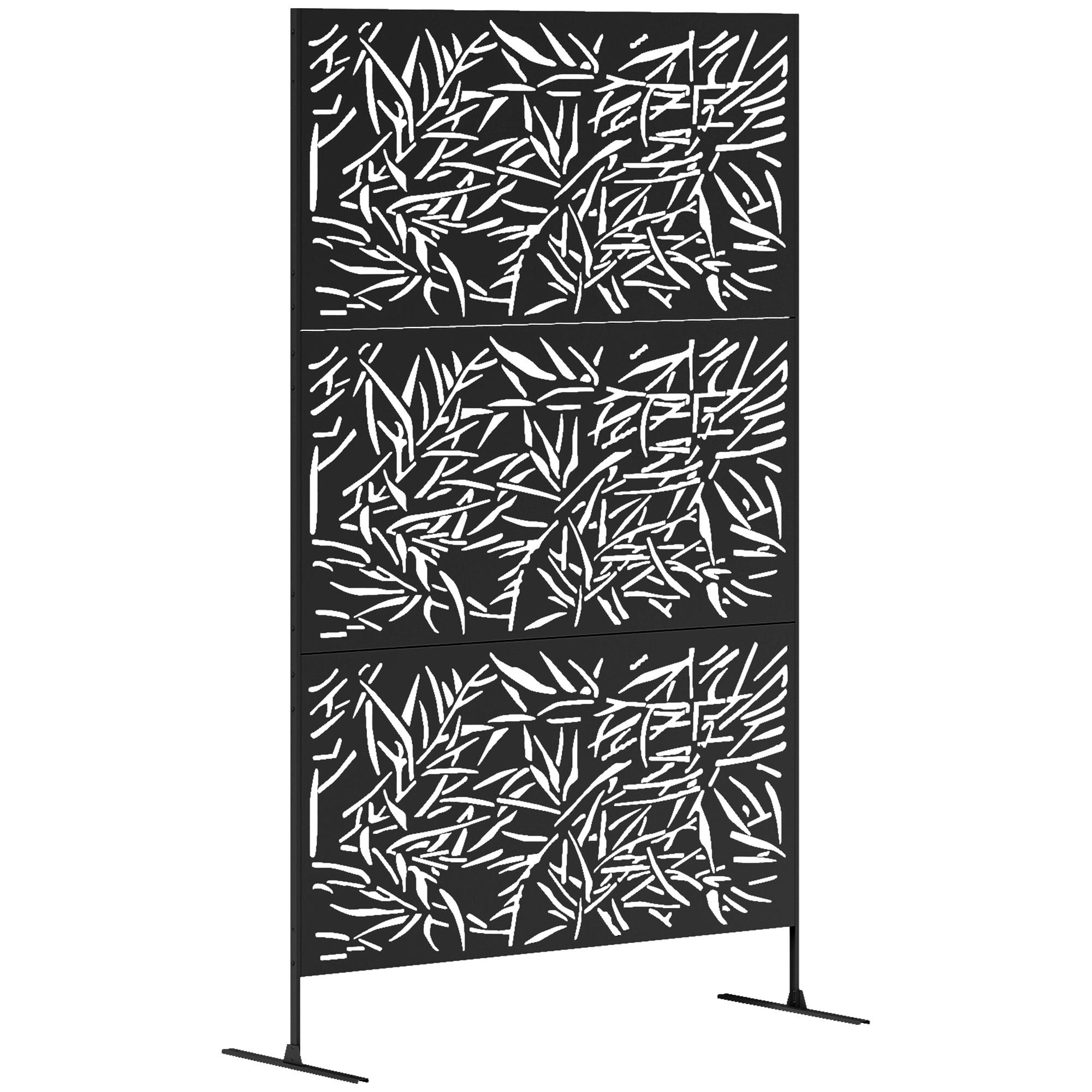 Bamboo Metal Privacy Screen with Stand, Black | Kaiku