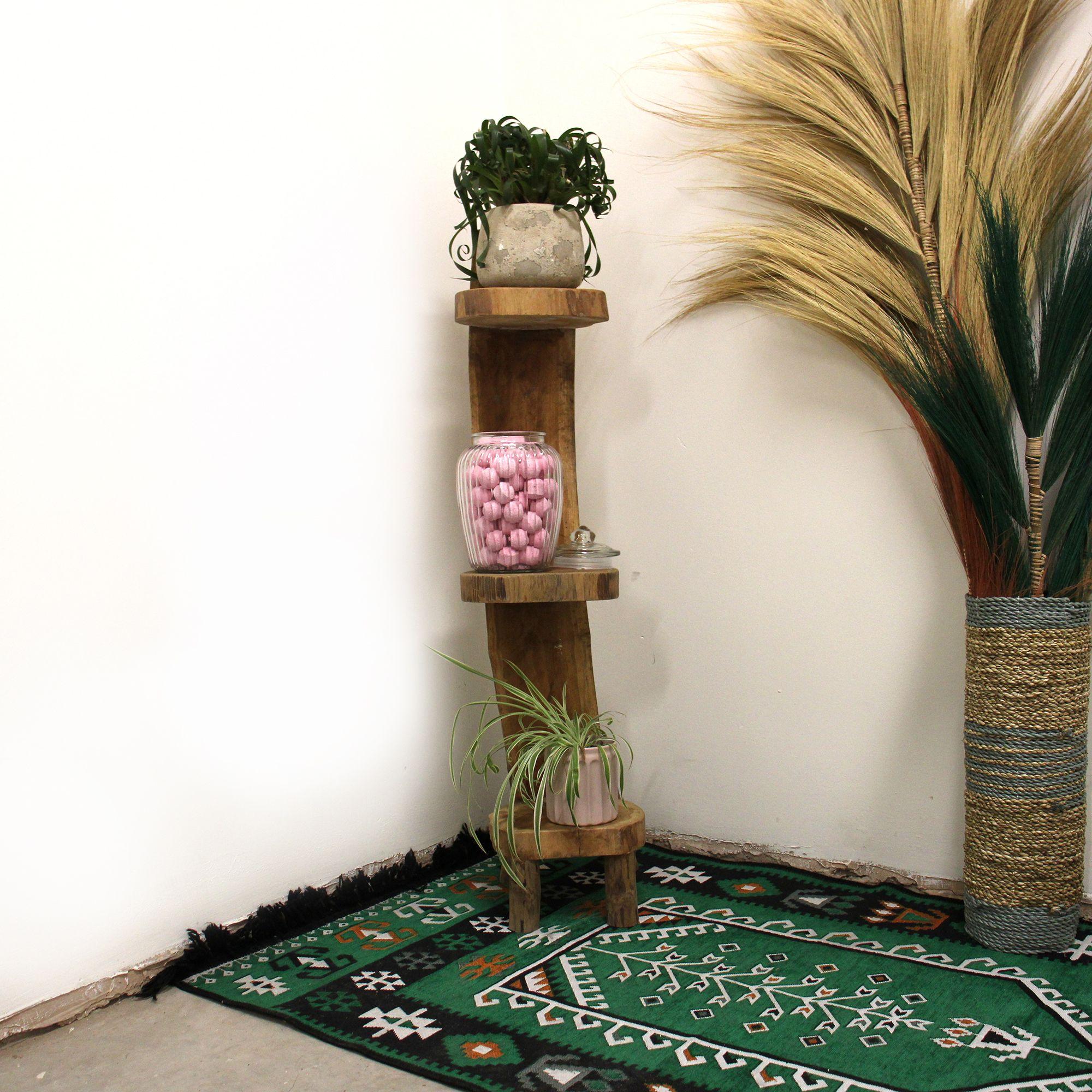 Natural Teak Log Shelf Display – 3 Tier 100cm | Kaiku