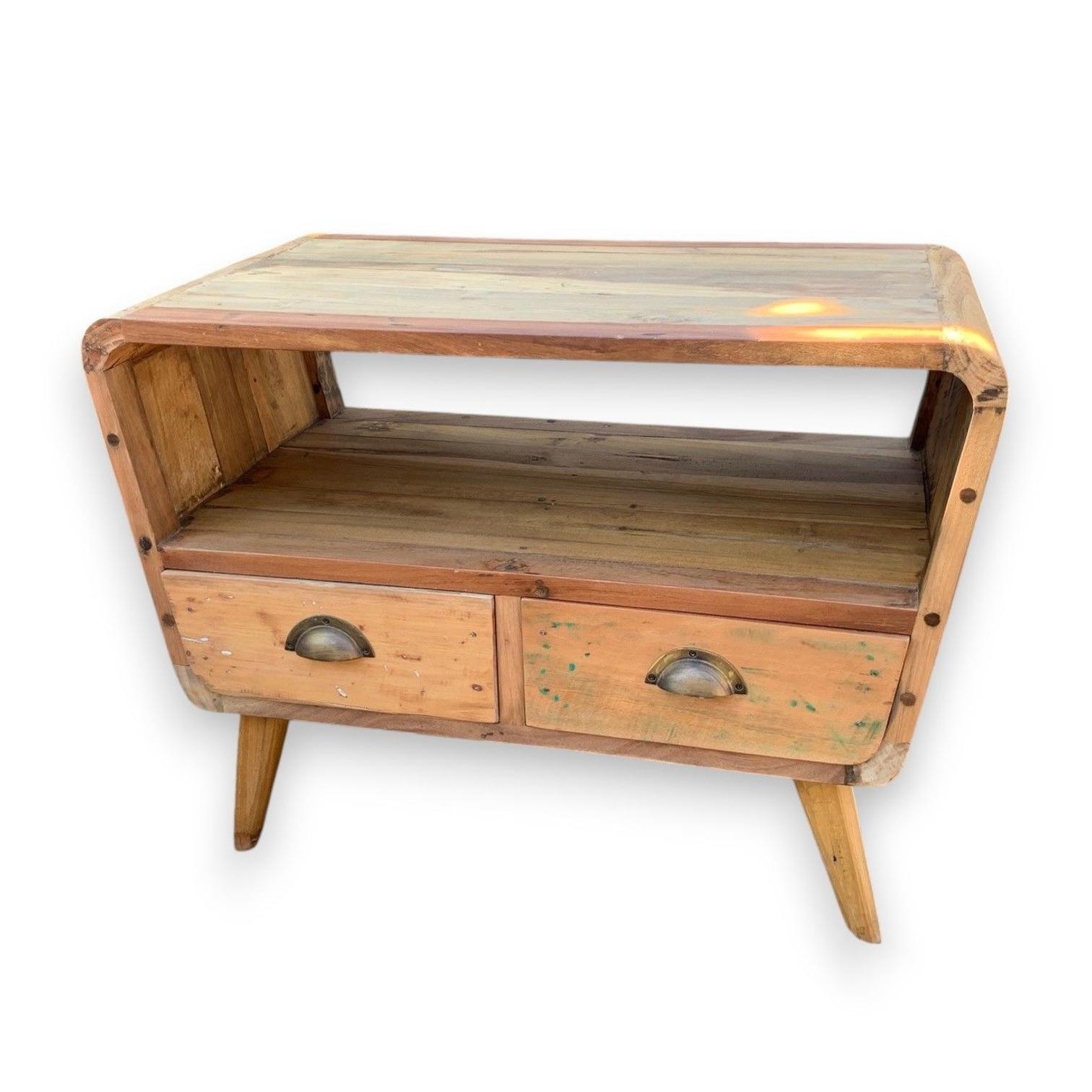 Small Recycled Teak TV Stand with 2 Drawers | Kaiku