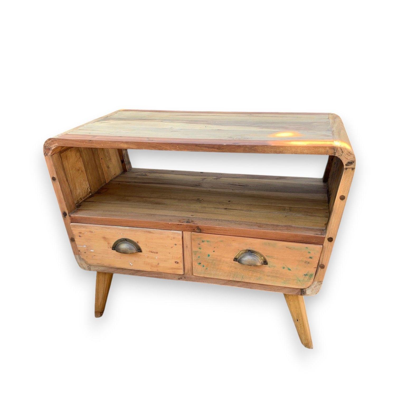 Small Recycled Teak TV Stand with 2 Drawers | Kaiku