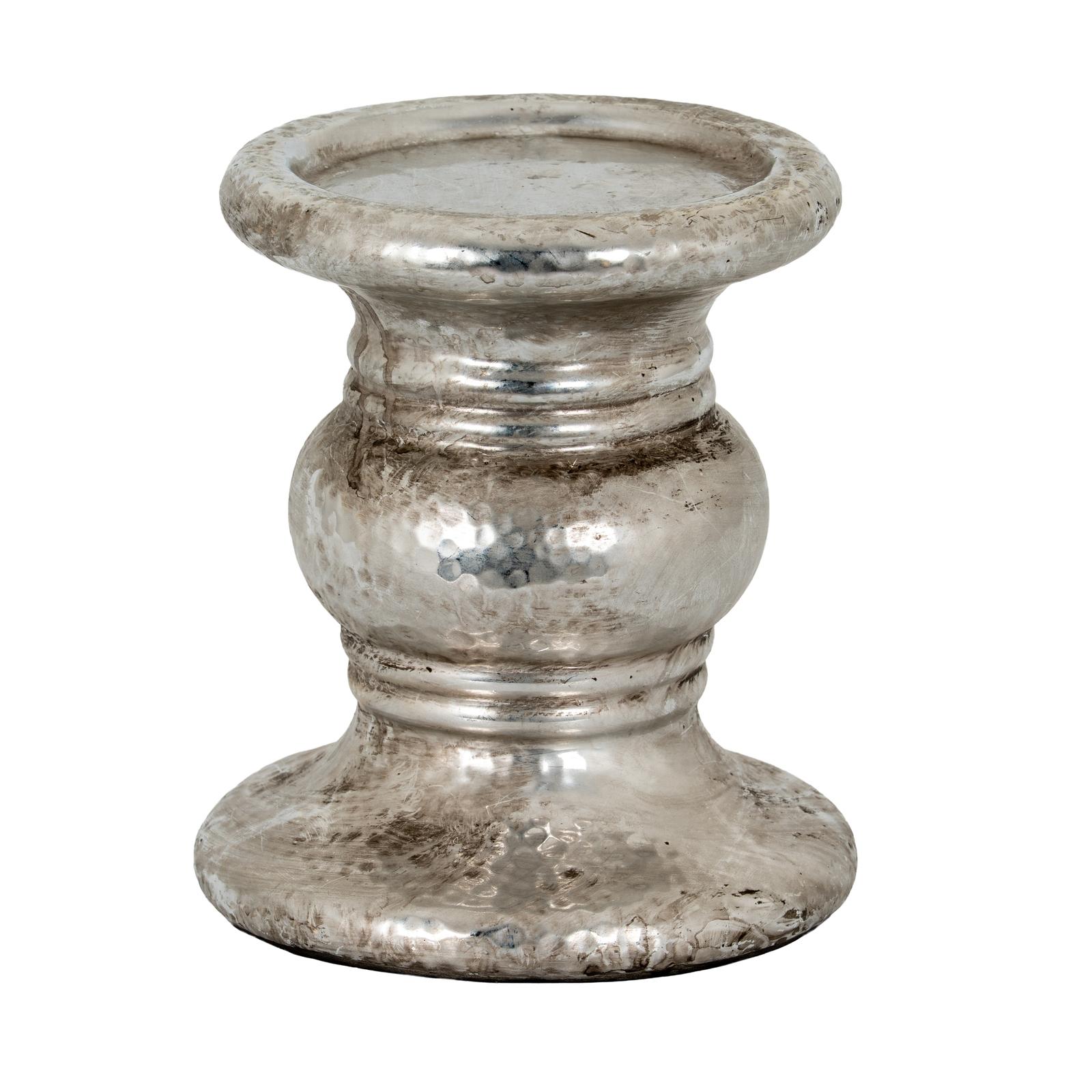 Silver Punch Faced Ceramic Large Candle Holder | Kaiku