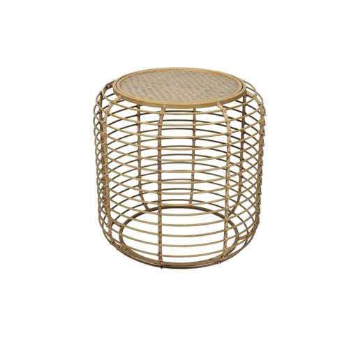 Trento Round Rattan and Antique Gold Finish Side Table | Kaiku