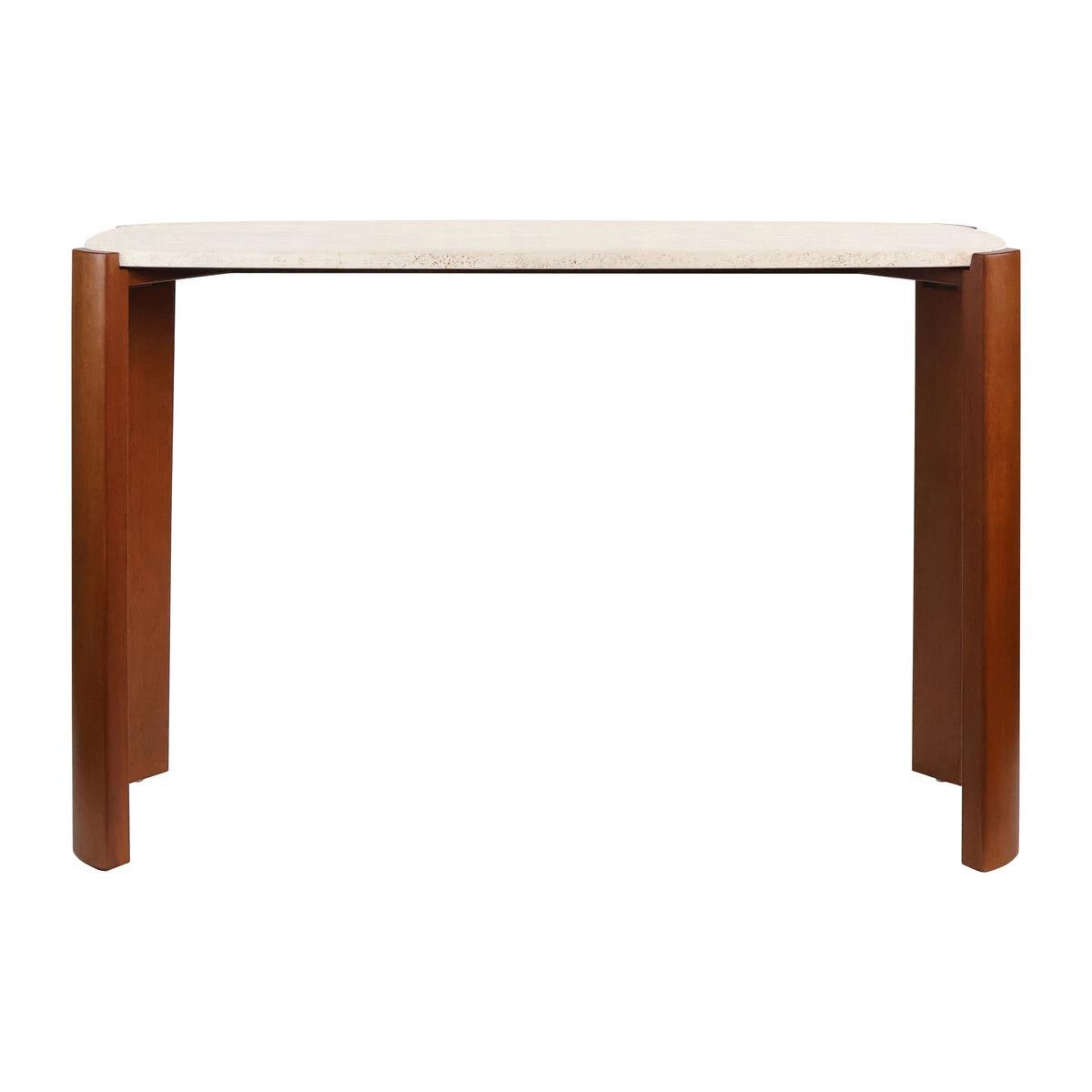 Palermo Travertine Top and Brown Acacia Wood Console Table | Kaiku