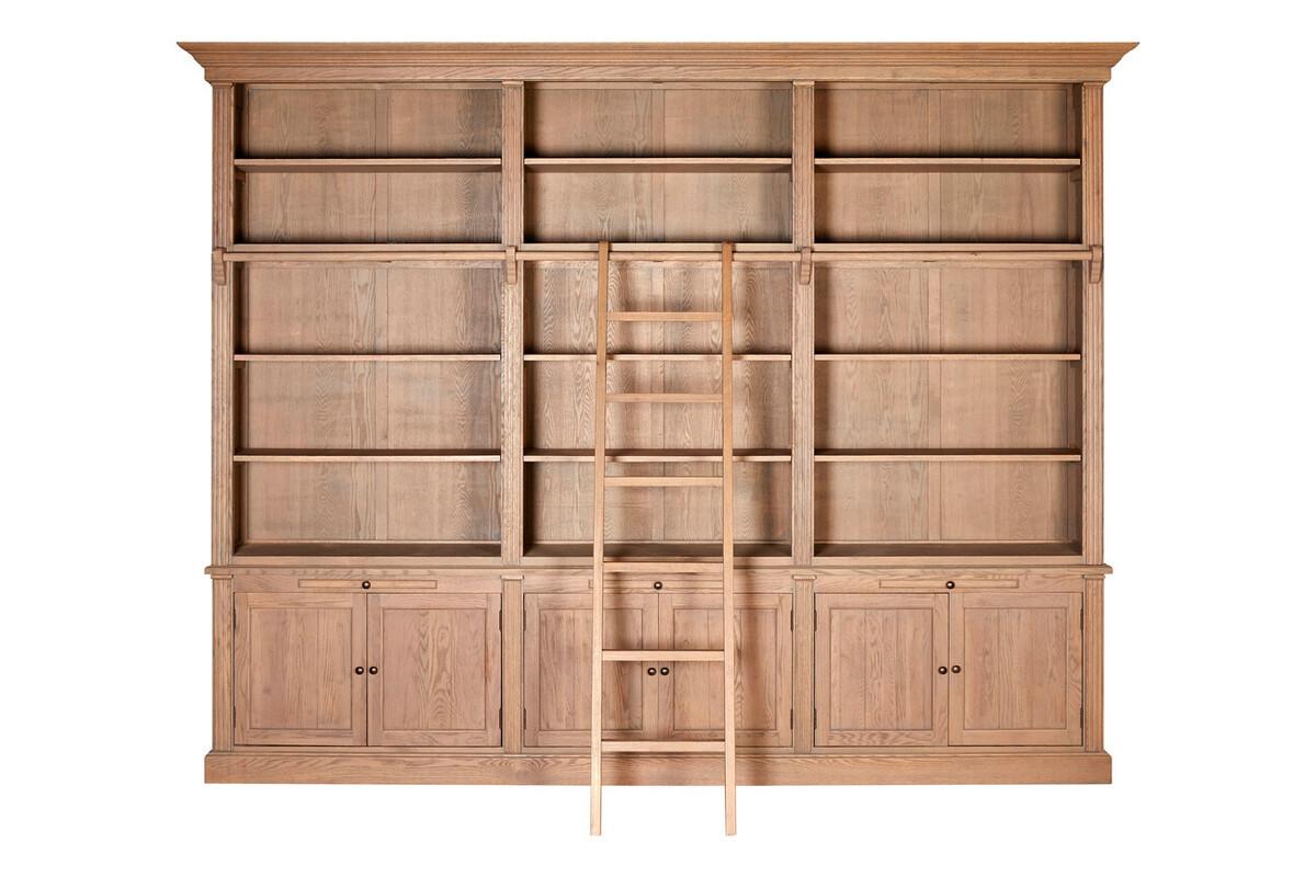 Lyon Washed Grey Oak Wood Large Bookcase With Ladder | Kaiku