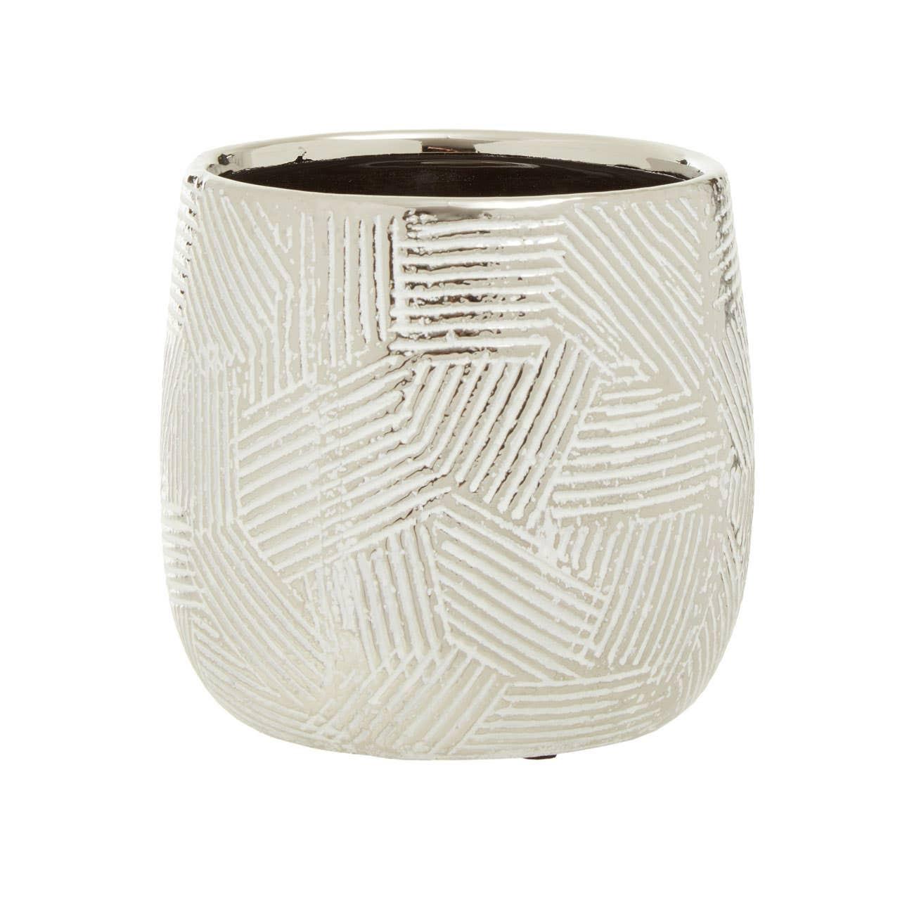 Honna Small White Silver Ceramic Planter | Kaiku