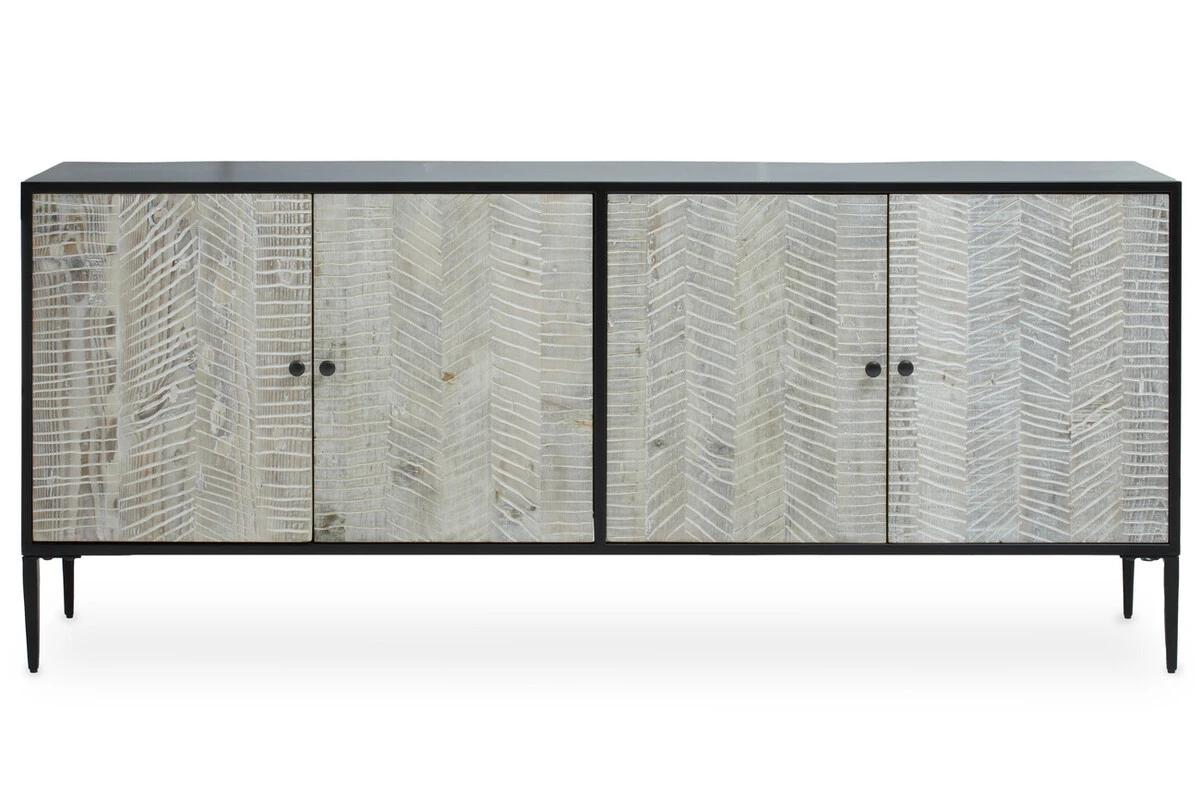 Luxor Grey Wash Recycled Pine Wood 4 Door Sideboard | Kaiku