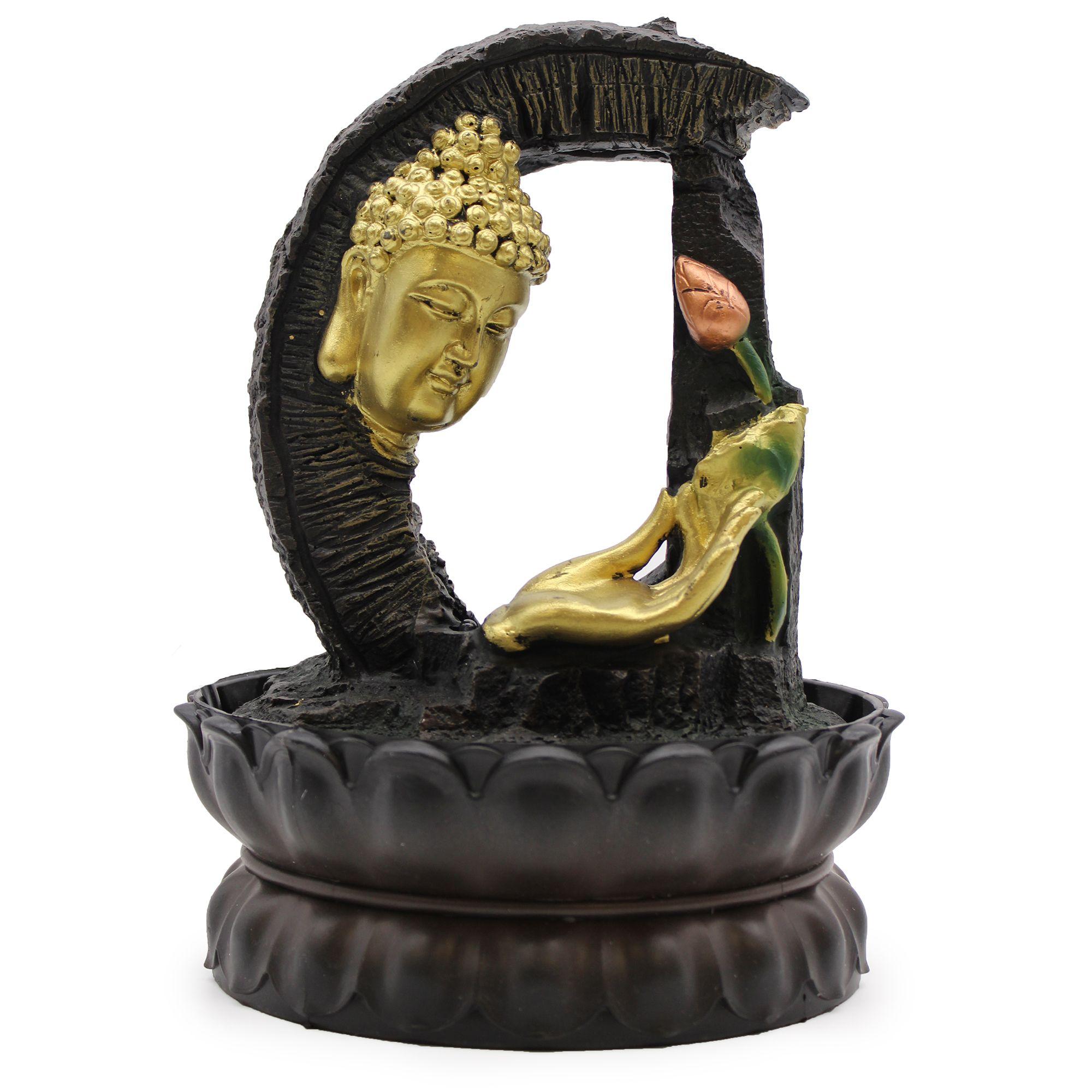 Tabletop Water Feature - 30cm - Golden Buddha & Lotus | Kaiku