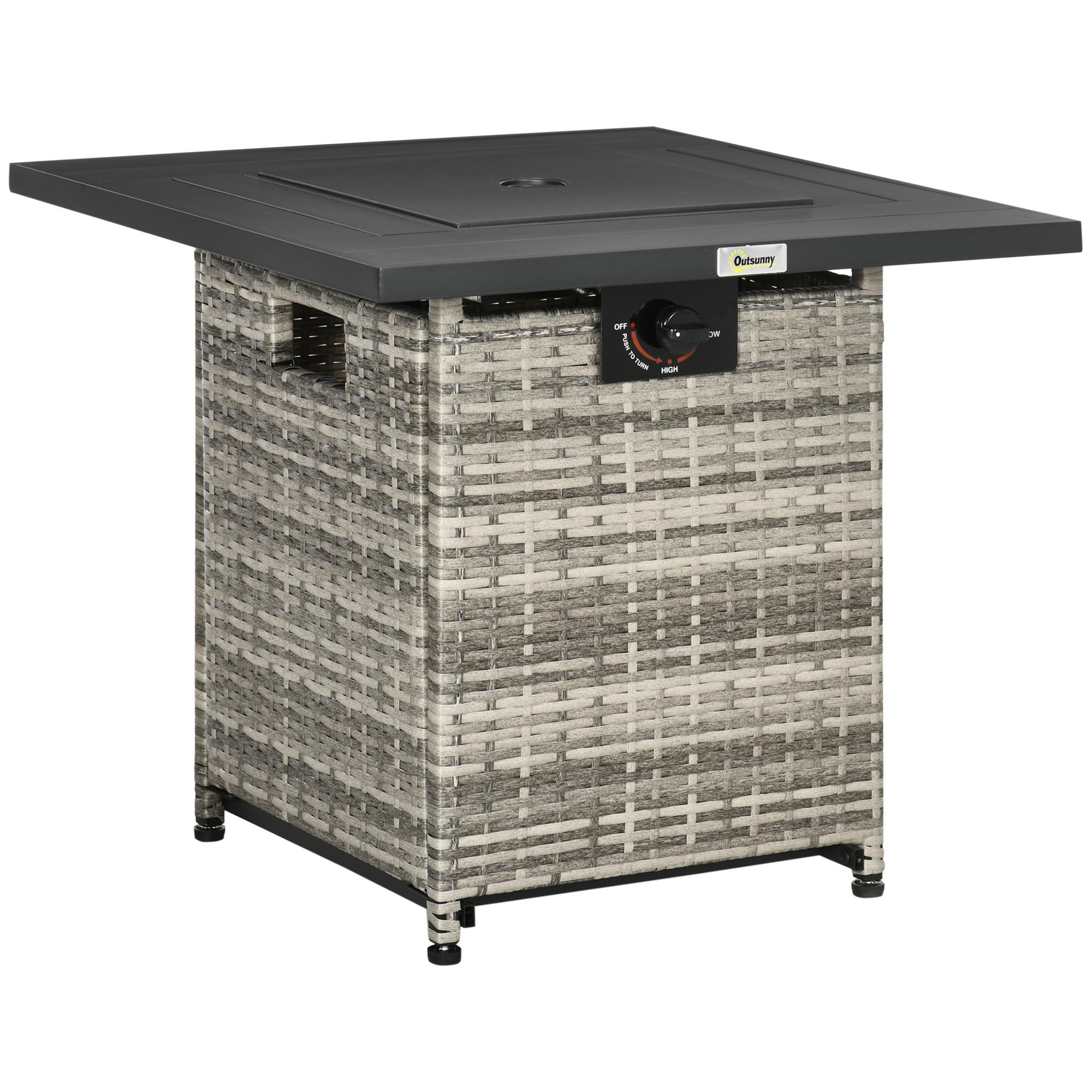 PE Rattan Gas Fire Pit Table, Mixed Grey | Kaiku