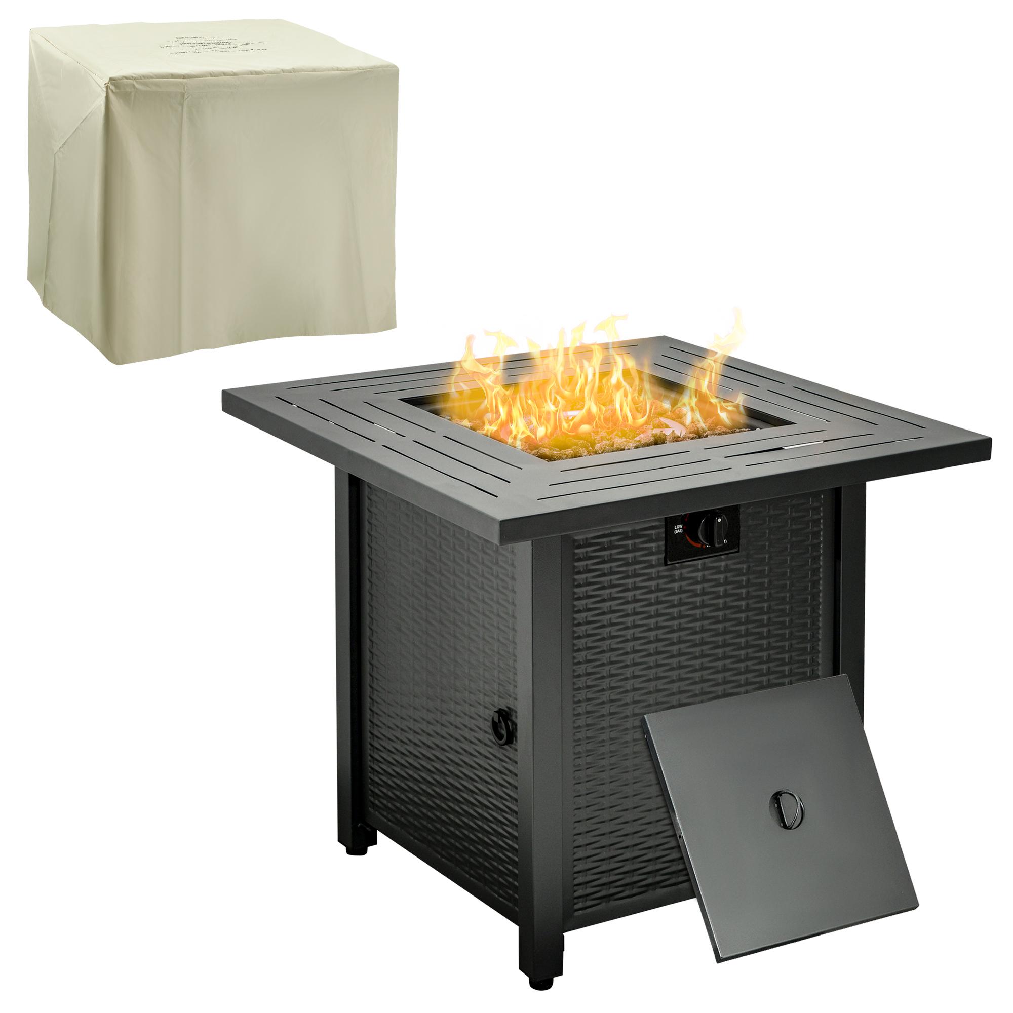 Square Propane Gas Fire Pit Table, Black | Kaiku